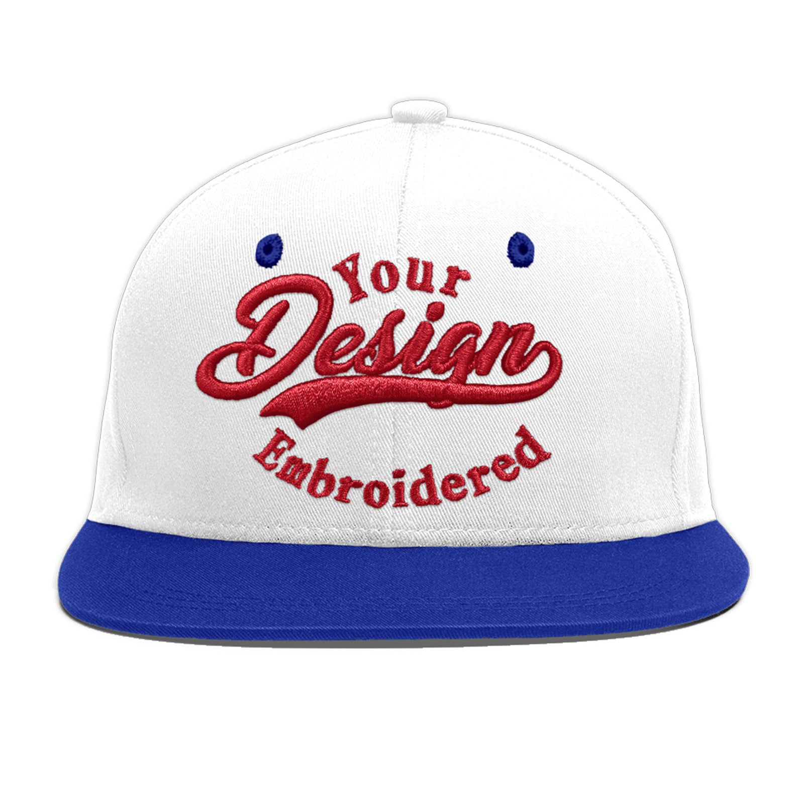Custom White Royal Blue 176D Puff Embroidery Flat Embroidery Casual Sport Baseball Cap