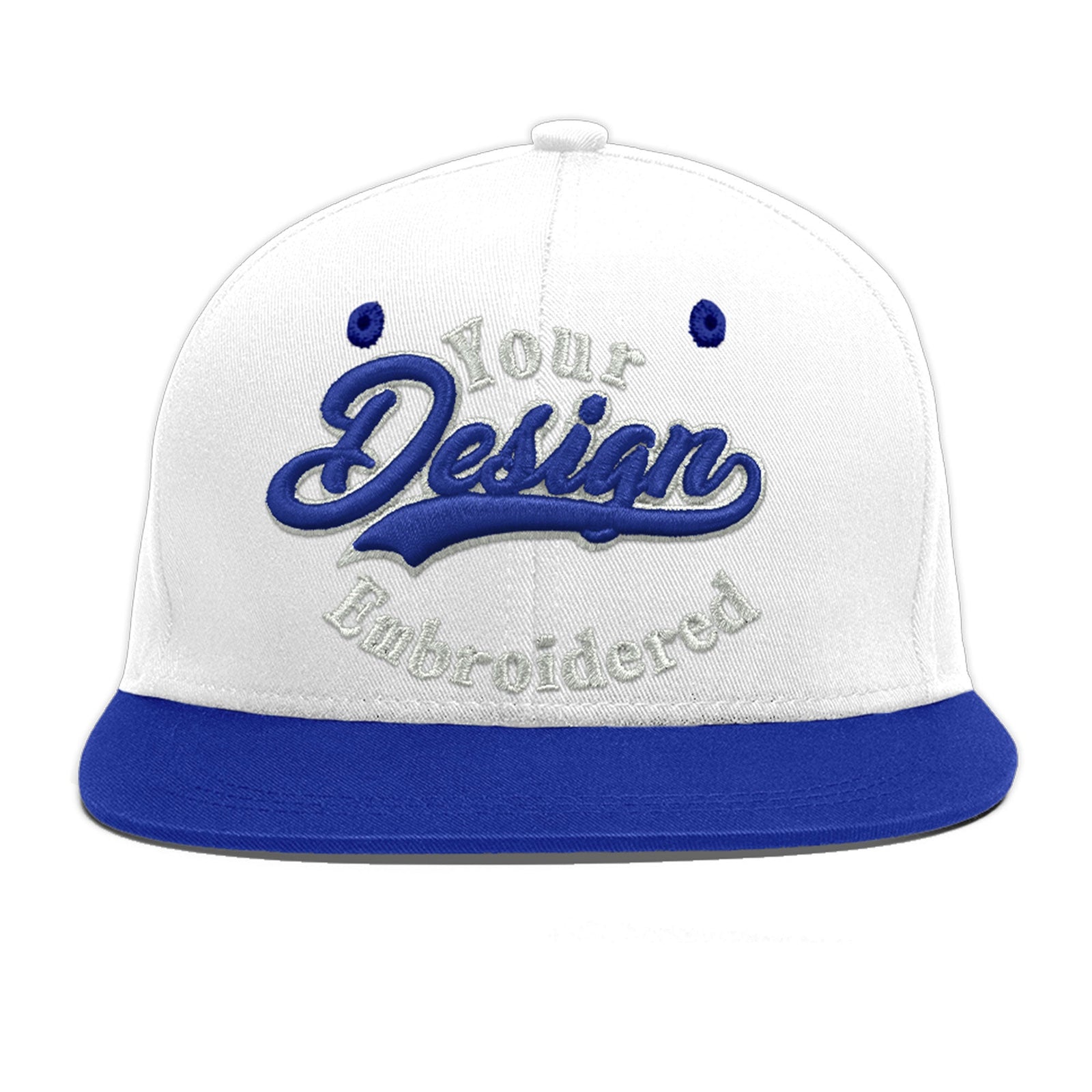 Custom White Royal Blue 192D Puff Embroidery Flat Embroidery Casual Sport Baseball Cap