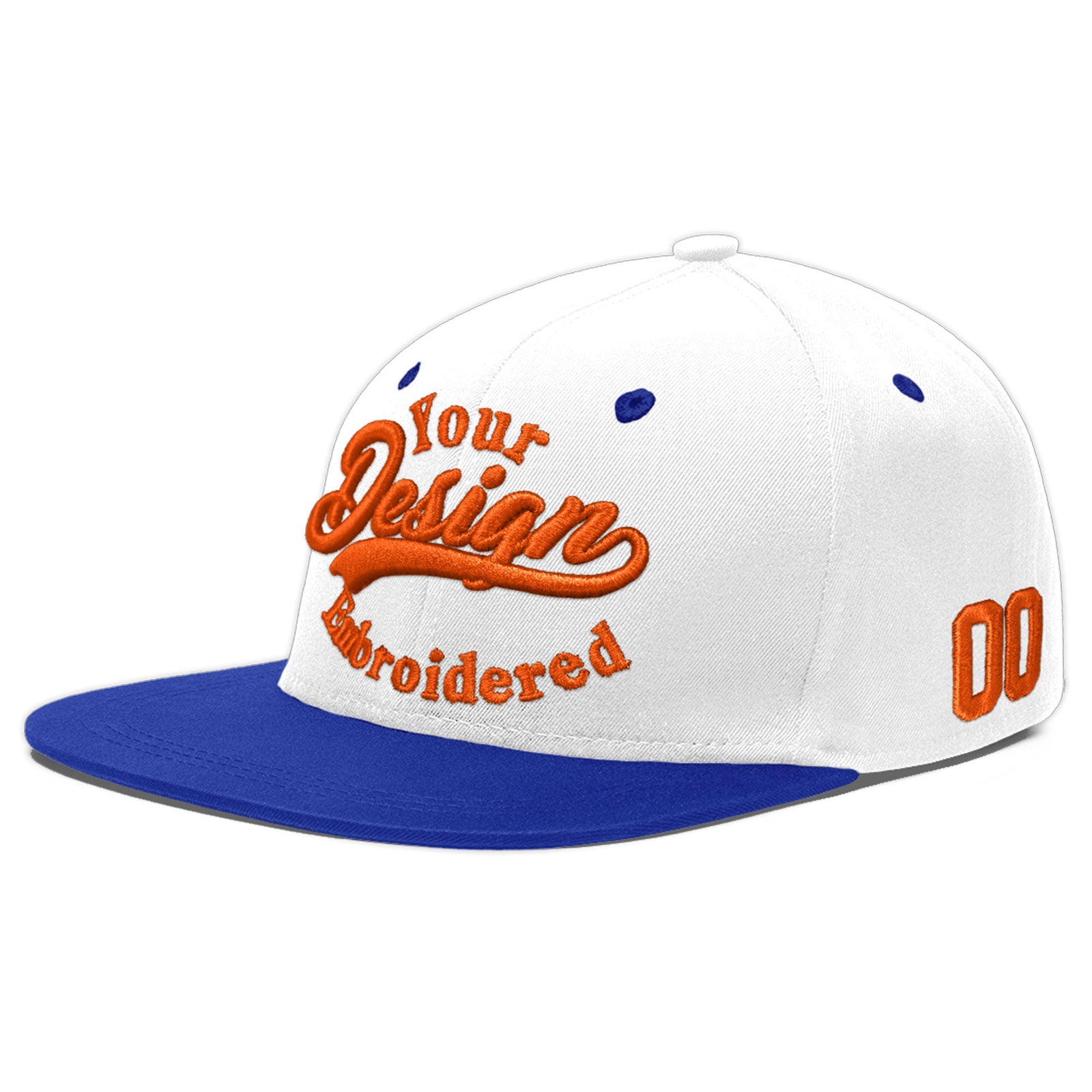 Custom White Royal Blue 198D Puff Embroidery Flat Embroidery Casual Sport Baseball Cap
