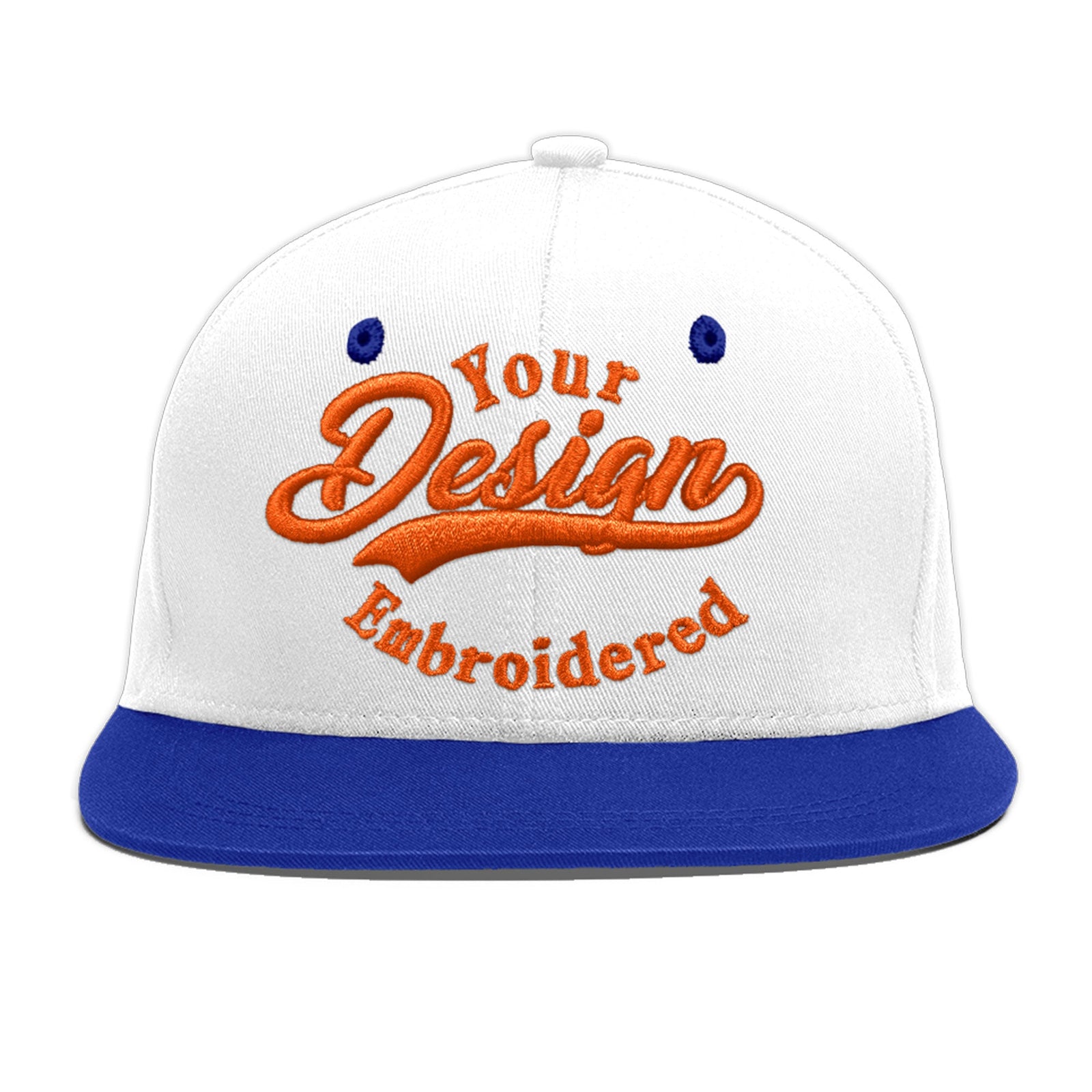 Custom White Royal Blue 200D Puff Embroidery Flat Embroidery Casual Sport Baseball Cap