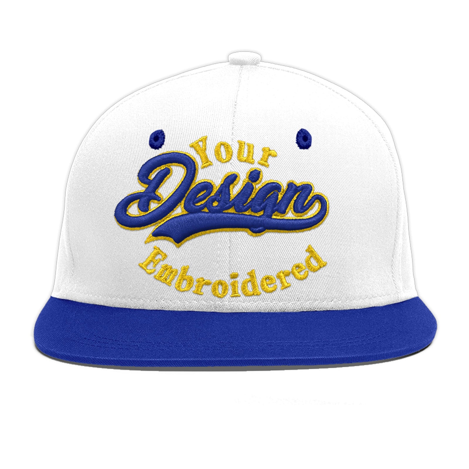Custom White Royal Blue 176D Puff Embroidery Flat Embroidery Casual Sport Baseball Cap
