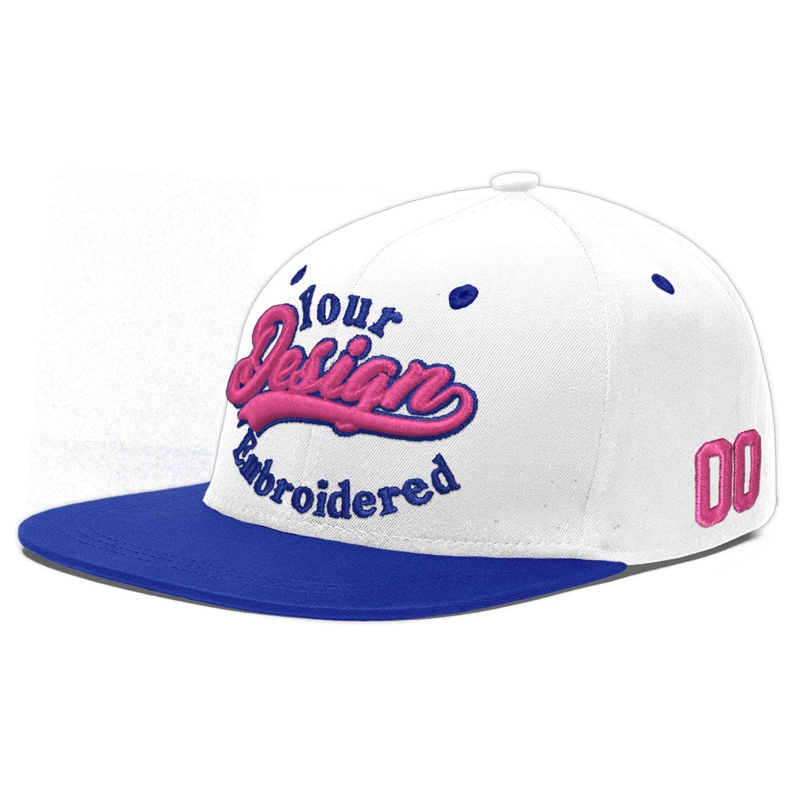 Custom White Royal Blue 190D Puff Embroidery Flat Embroidery Casual Sport Baseball Cap