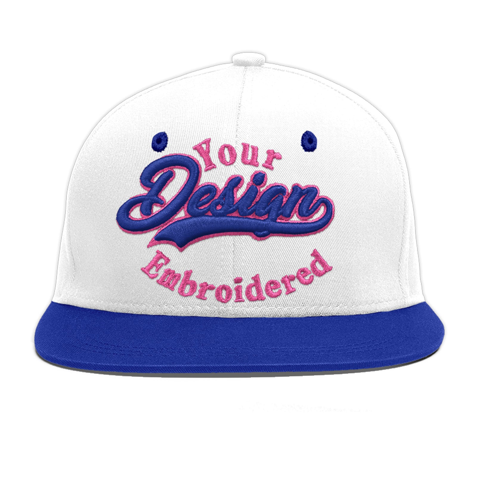 Custom White Royal Blue 200D Puff Embroidery Flat Embroidery Casual Sport Baseball Cap
