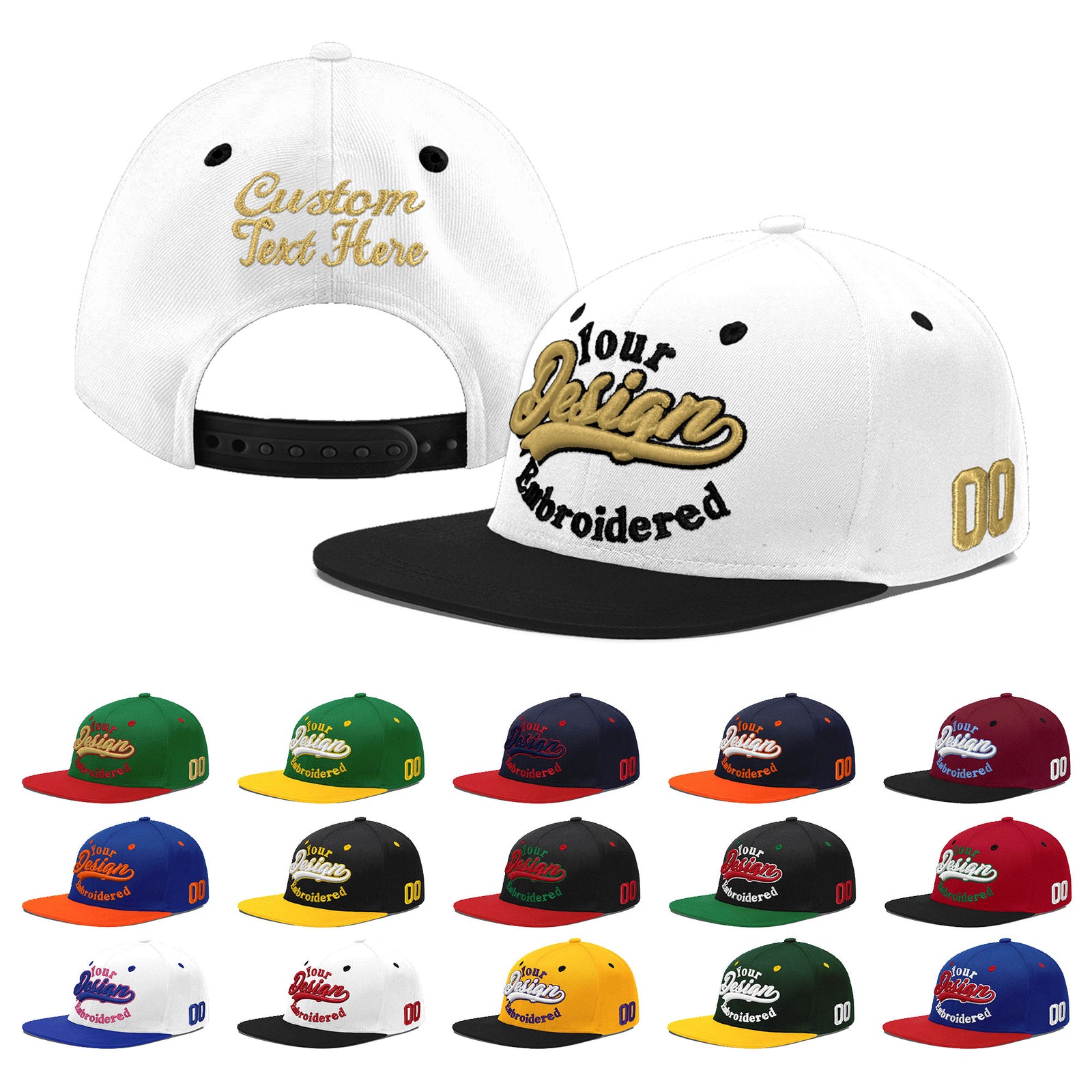 Custom White Black 3D Puff Embroidery Flat Embroidery Casual Sport Baseball Cap