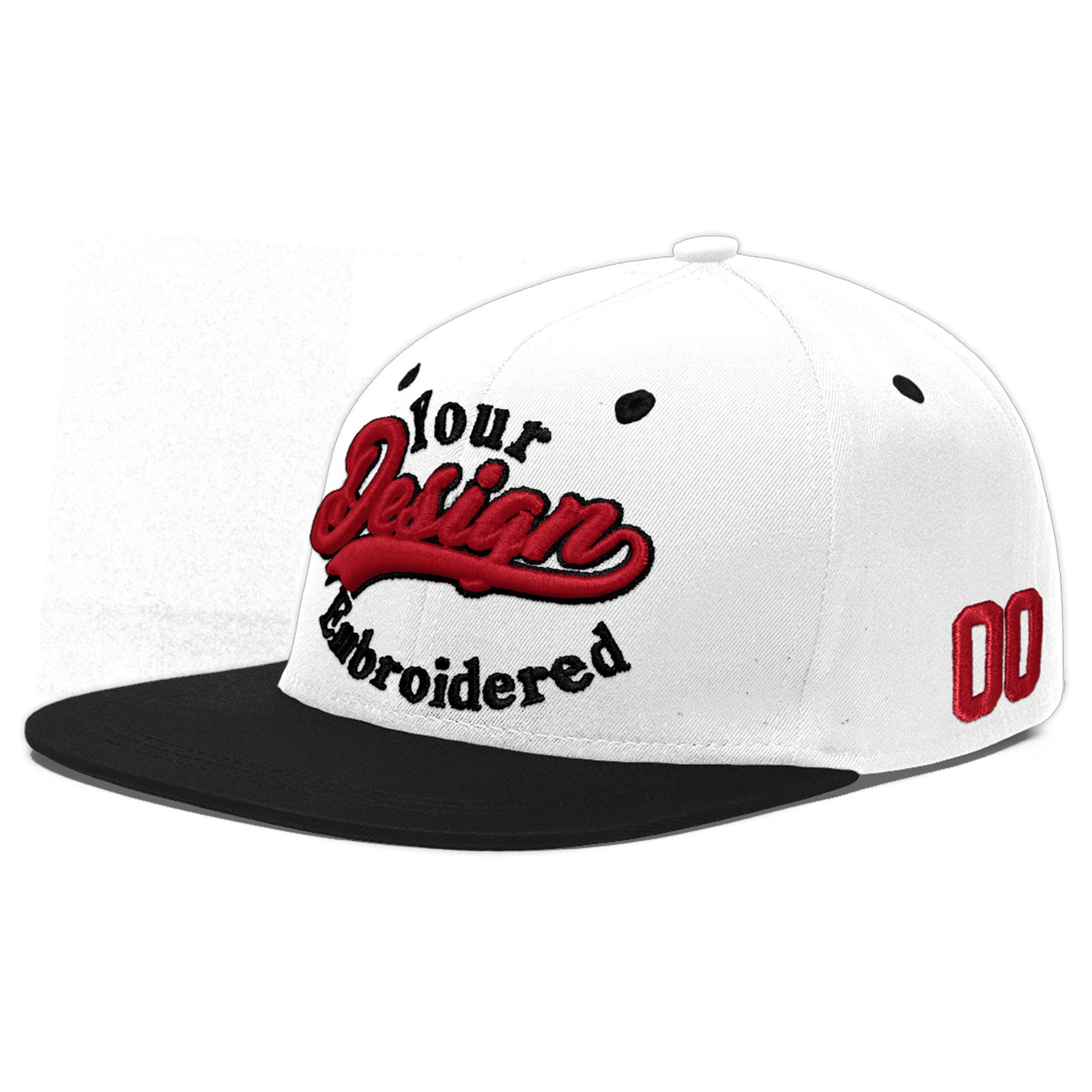Custom White Black 3D Puff Embroidery Flat Embroidery Casual Sport Baseball Cap