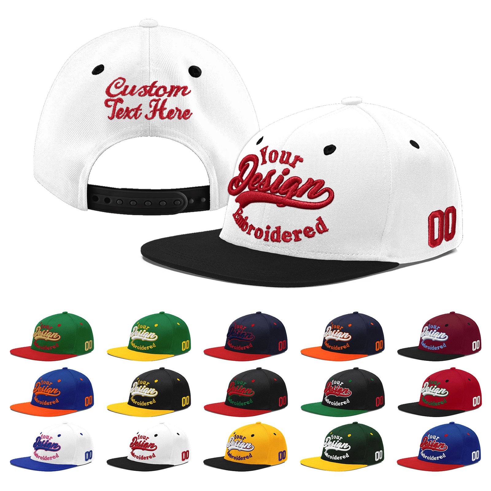 Custom White Black 3D Puff Embroidery Flat Embroidery Casual Sport Baseball Cap