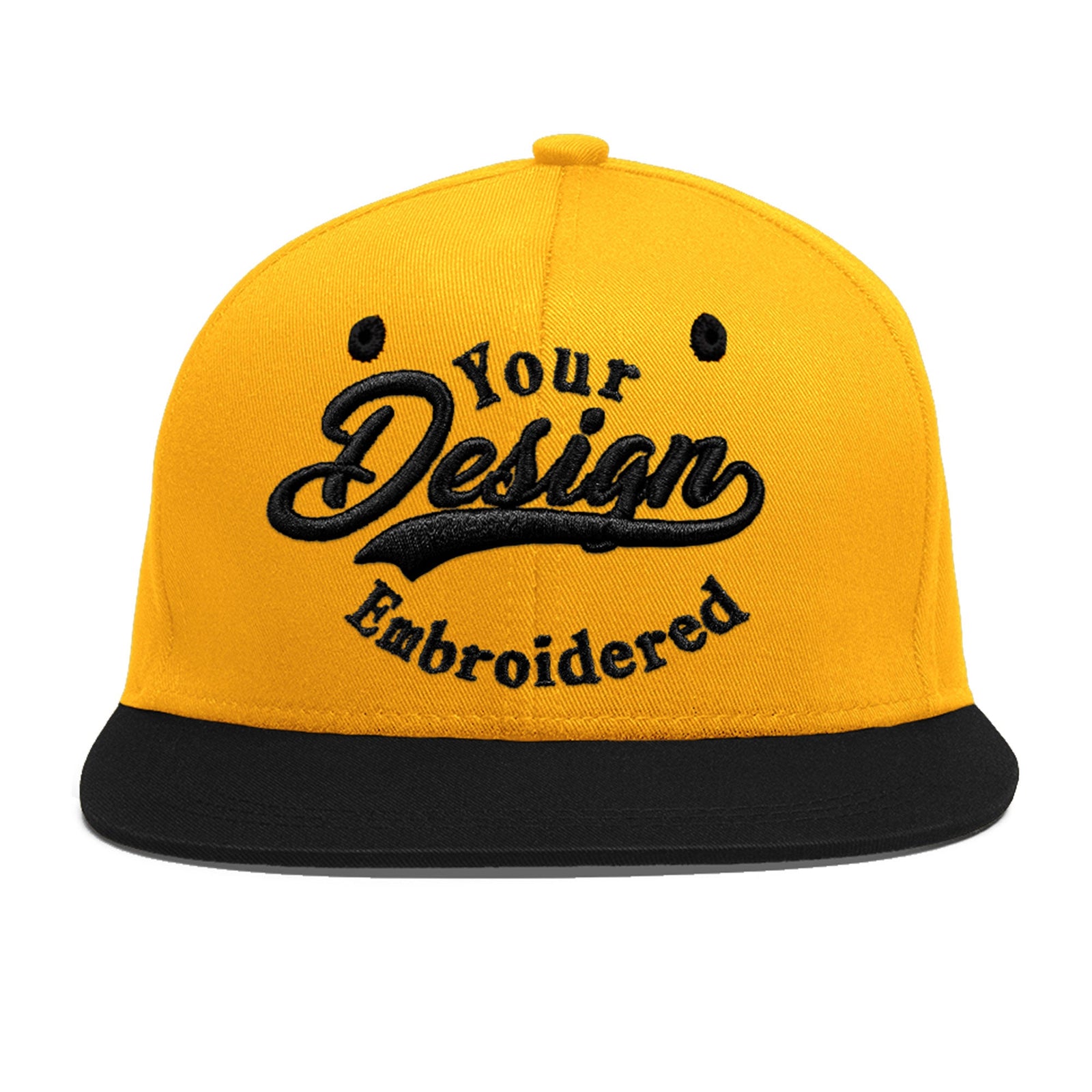 Custom Gold Black 3D Puff Embroidery Flat Embroidery Casual Sport Baseball Cap