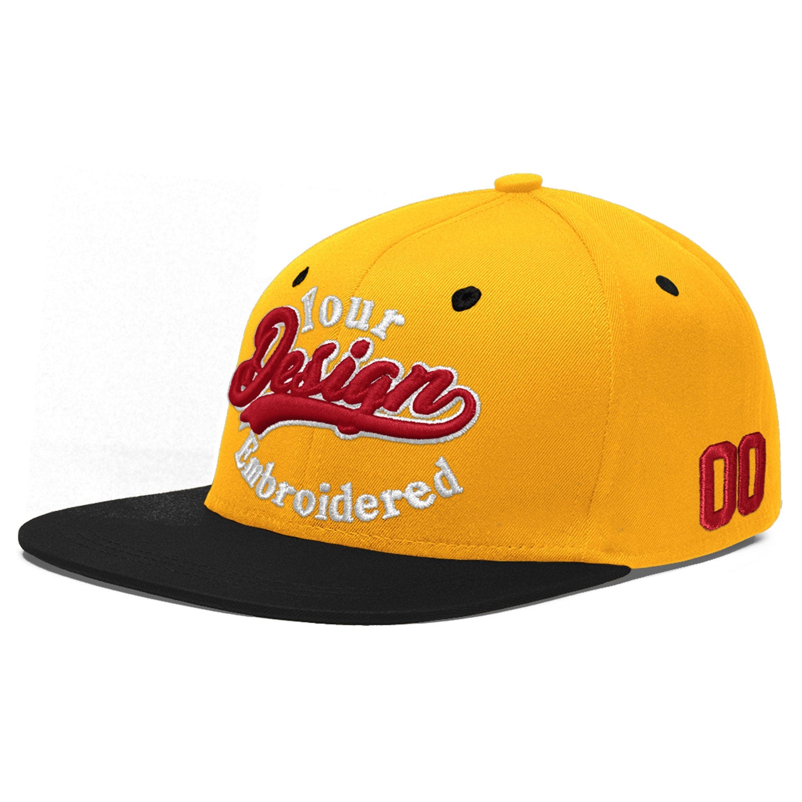 Custom Gold Black 3D Puff Embroidery Flat Embroidery Casual Sport Baseball Cap