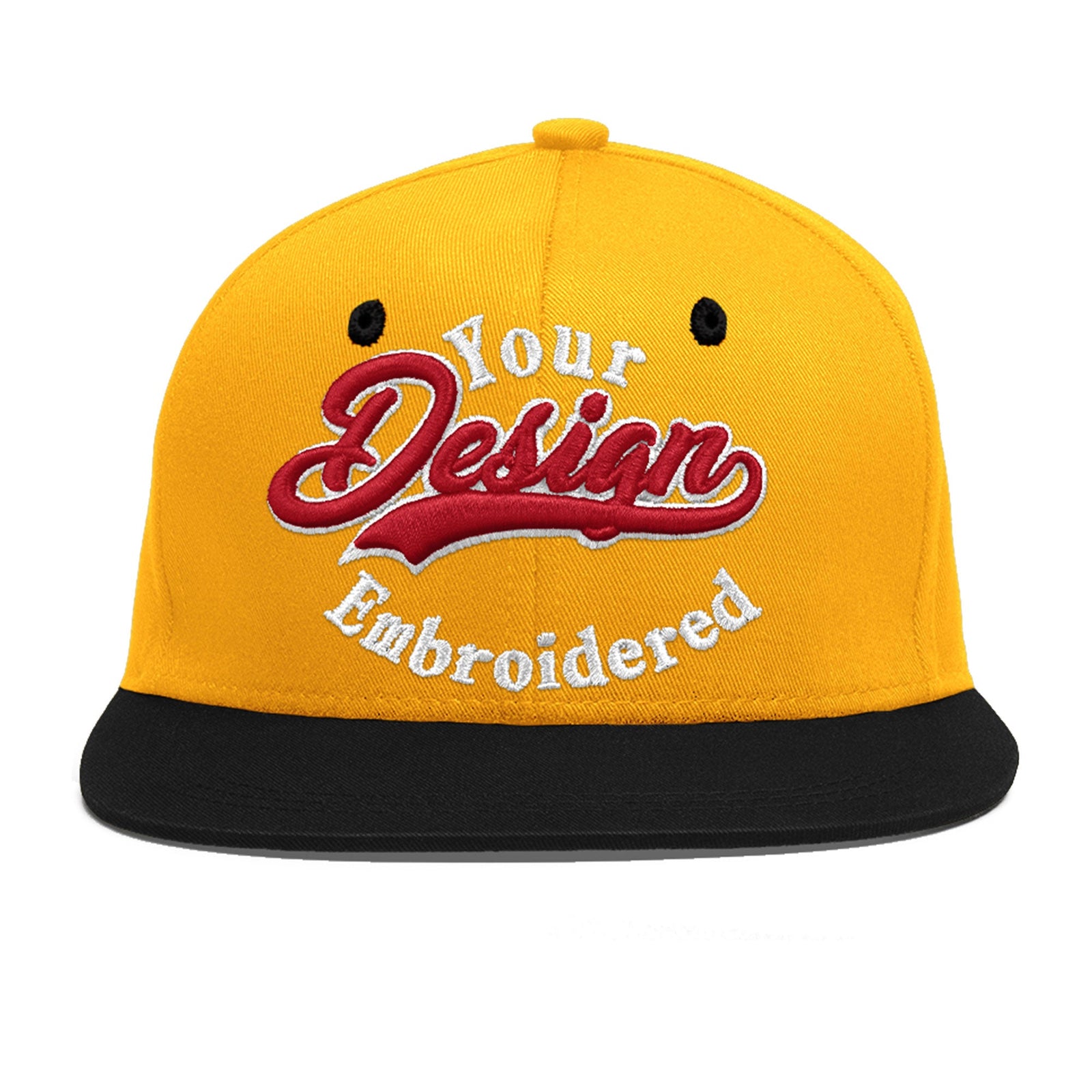 Custom Gold Black 3D Puff Embroidery Flat Embroidery Casual Sport Baseball Cap