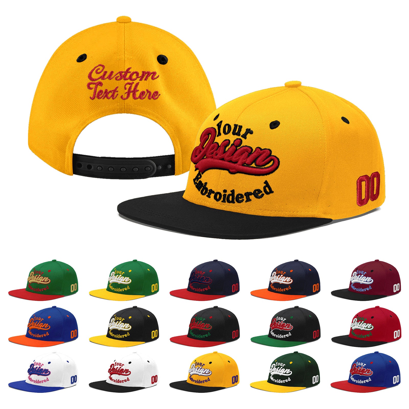 Custom Gold Black 131D Puff Embroidery Flat Embroidery Casual Sport Baseball Cap