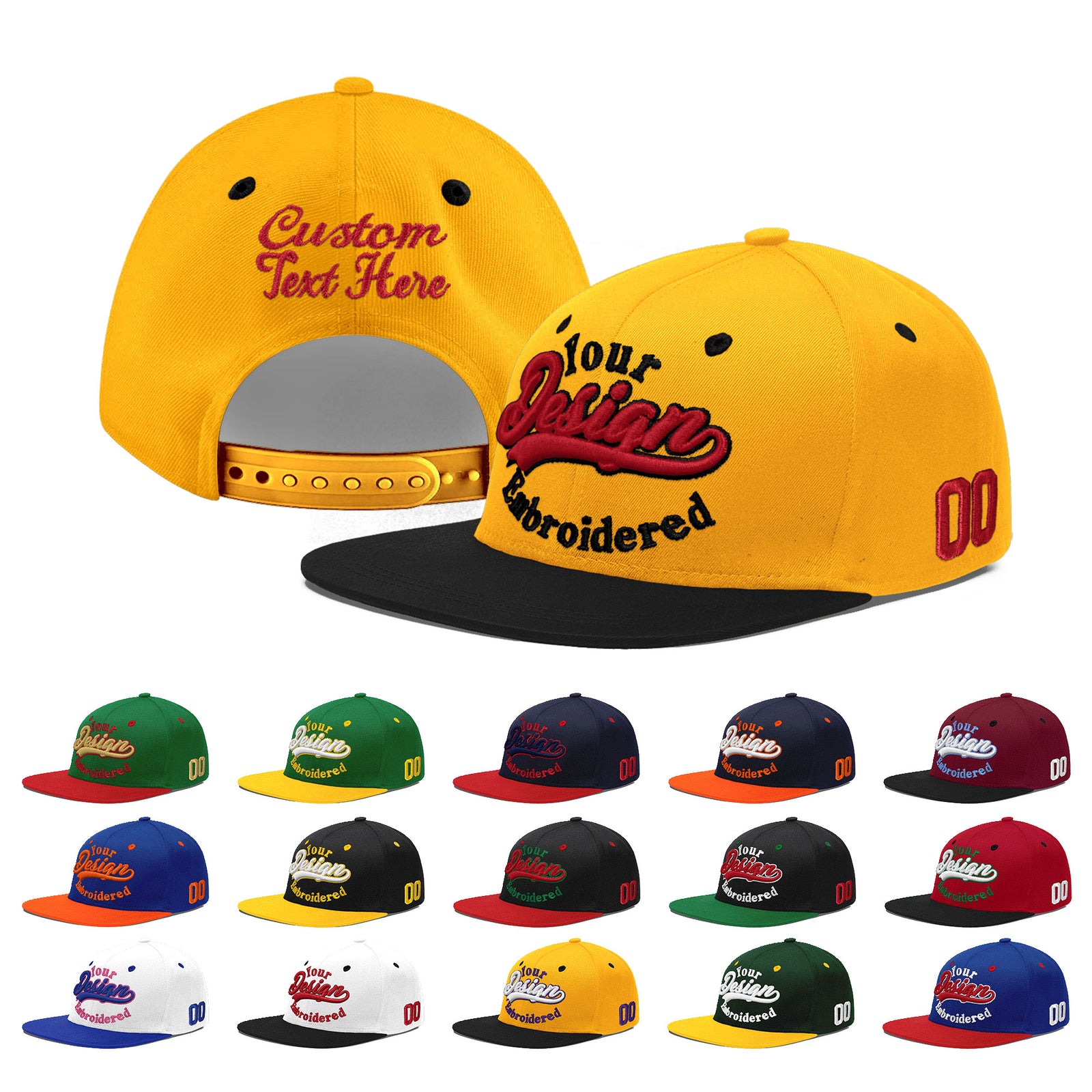 Custom Gold Black 131D Puff Embroidery Flat Embroidery Casual Sport Baseball Cap