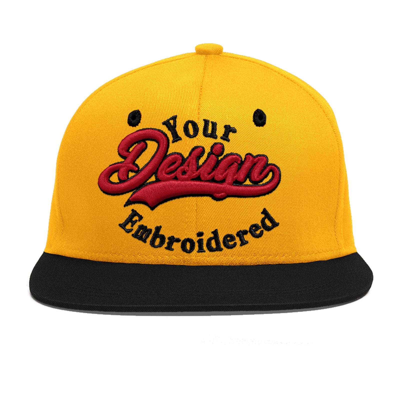 Custom Gold Black 136D Puff Embroidery Flat Embroidery Casual Sport Baseball Cap