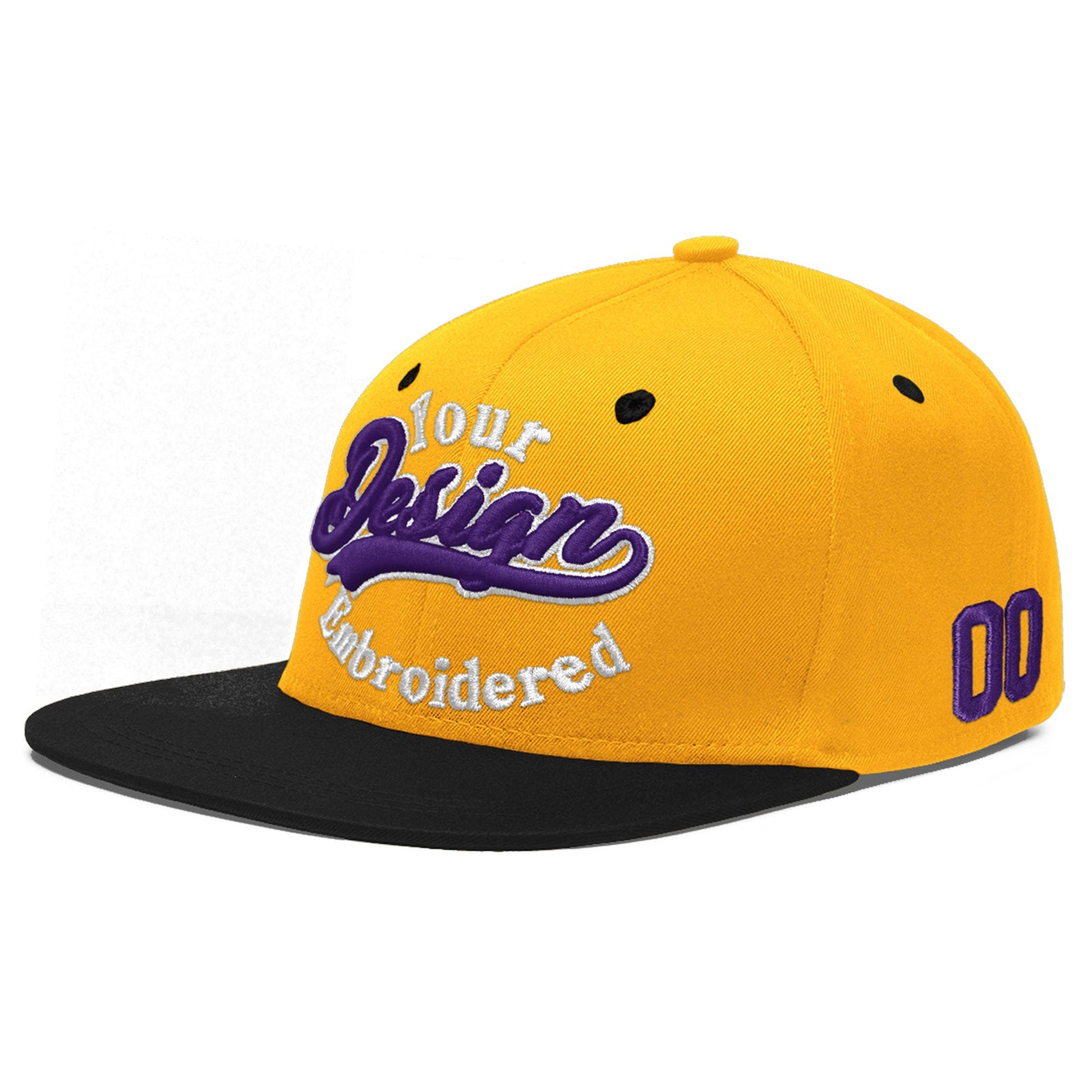 Custom Gold Black 150D Puff Embroidery Flat Embroidery Casual Sport Baseball Cap