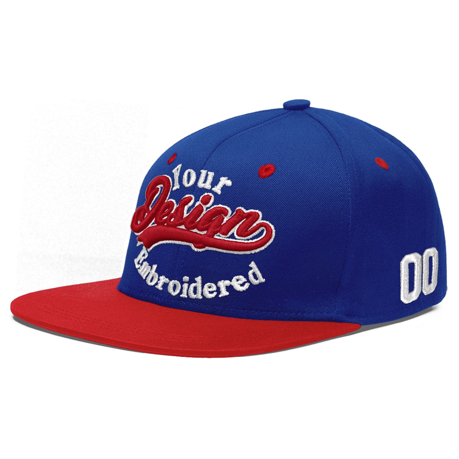 Custom Royal Blue Red 3D Puff Embroidery Flat Embroidery Casual Sport Baseball Cap