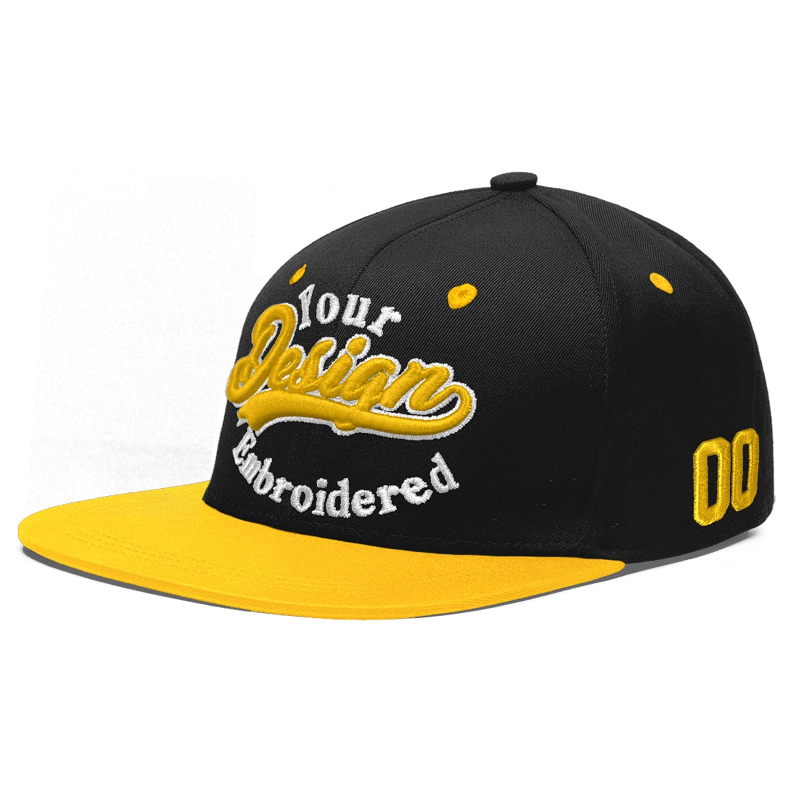 Custom Black Gold 3D Puff Embroidery Flat Embroidery Casual Sport Baseball Cap