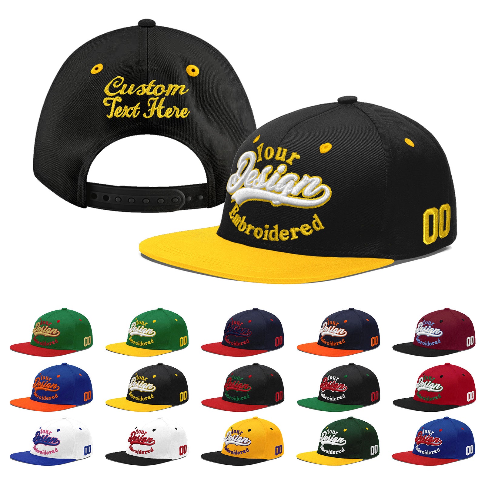 Custom Black Gold 3D Puff Embroidery Flat Embroidery Casual Sport Baseball Cap