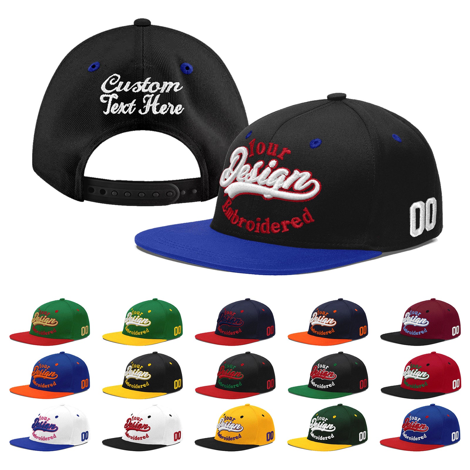 Custom Black Royal Blue 3D Puff Embroidery Flat Embroidery Casual Sport Baseball Cap