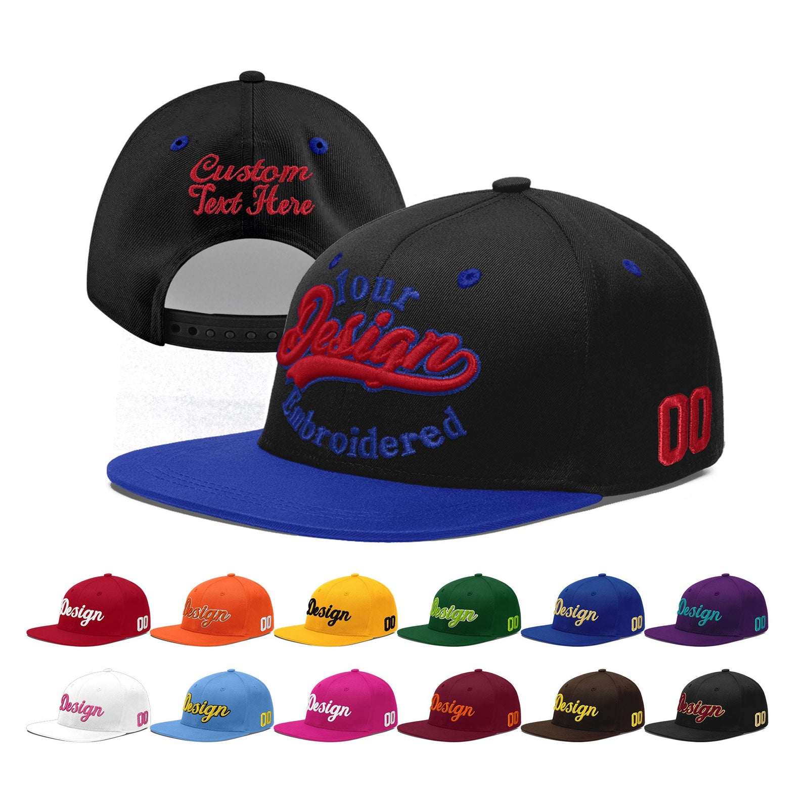 Custom Black Royal Blue 3D Puff Embroidery Flat Embroidery Casual Sport Baseball Cap
