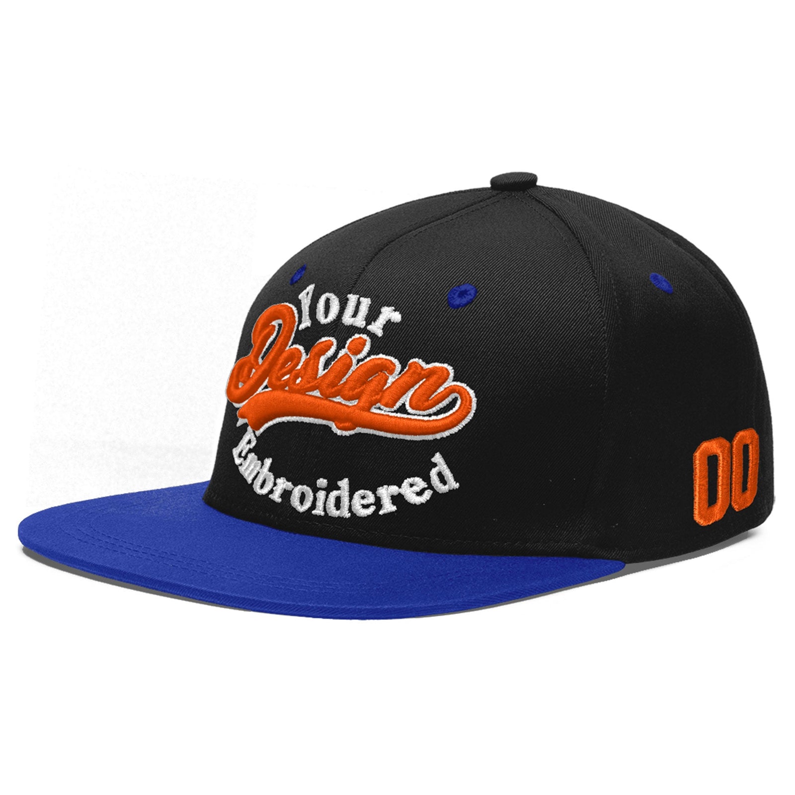 Custom Black Royal Blue 3D Puff Embroidery Flat Embroidery Casual Sport Baseball Cap