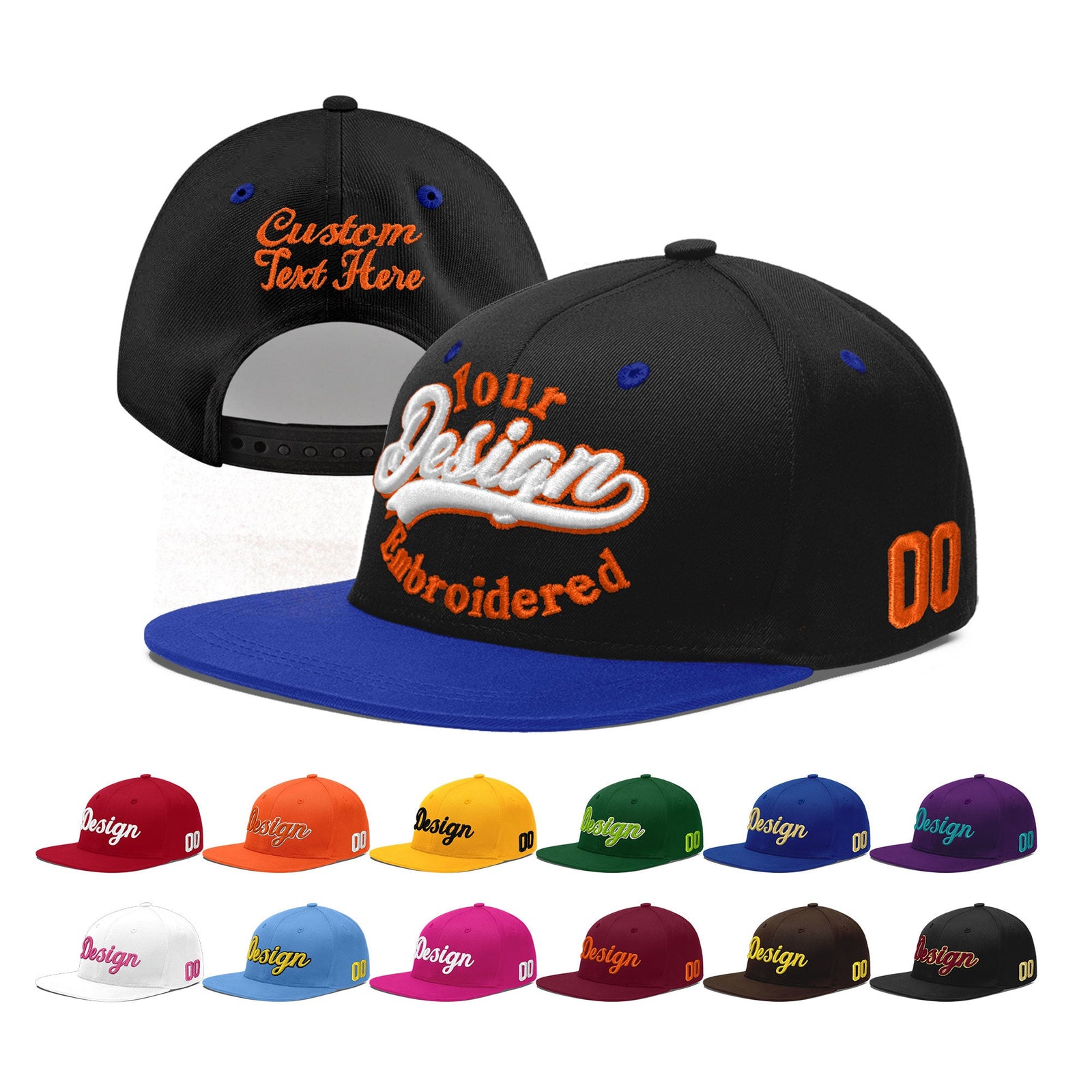 Custom Black Royal Blue 3D Puff Embroidery Flat Embroidery Casual Sport Baseball Cap