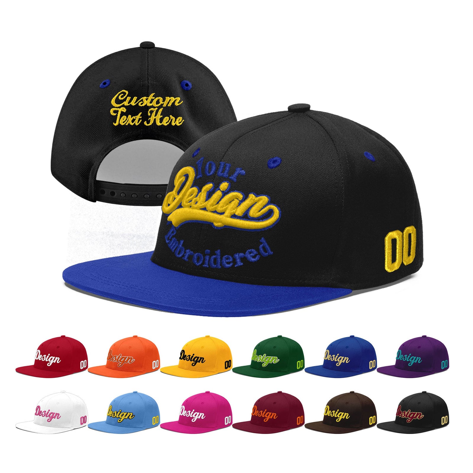 Custom Black Royal Blue 3D Puff Embroidery Flat Embroidery Casual Sport Baseball Cap