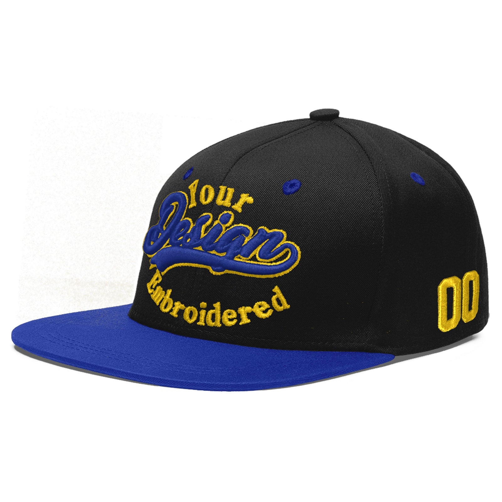 Custom Black Royal Blue 3D Puff Embroidery Flat Embroidery Casual Sport Baseball Cap