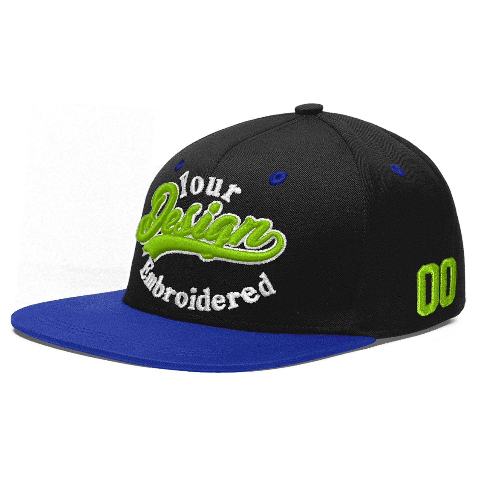 Custom Black Royal Blue 3D Puff Embroidery Flat Embroidery Casual Sport Baseball Cap