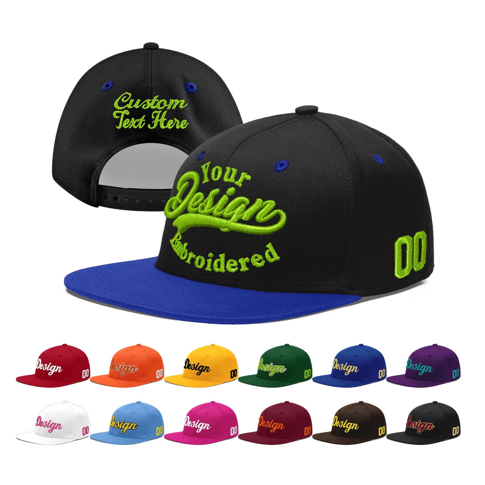 Custom Black Royal Blue 3D Puff Embroidery Flat Embroidery Casual Sport Baseball Cap