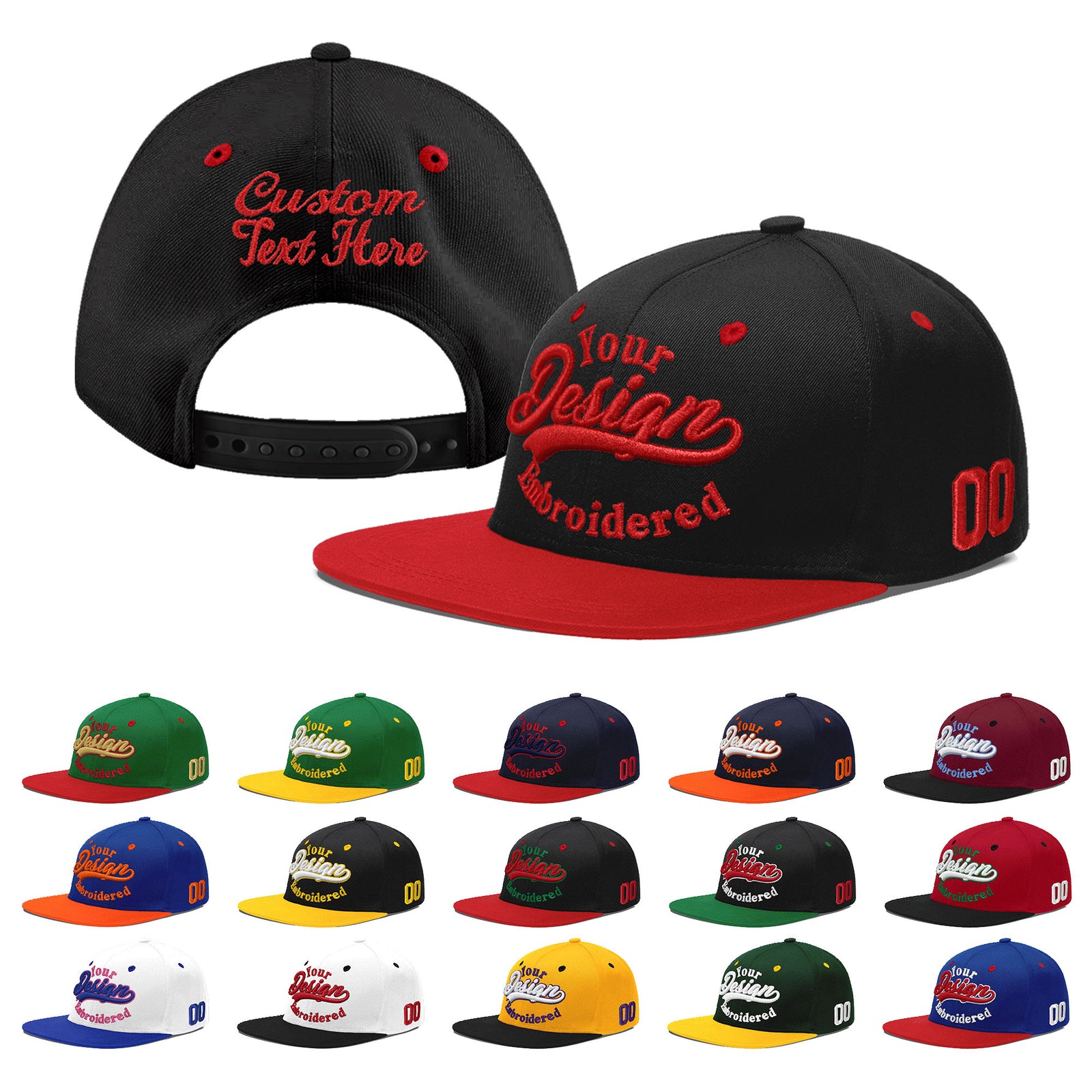 Custom Black Red 3D Puff Embroidery Flat Embroidery Casual Sport Baseball Cap