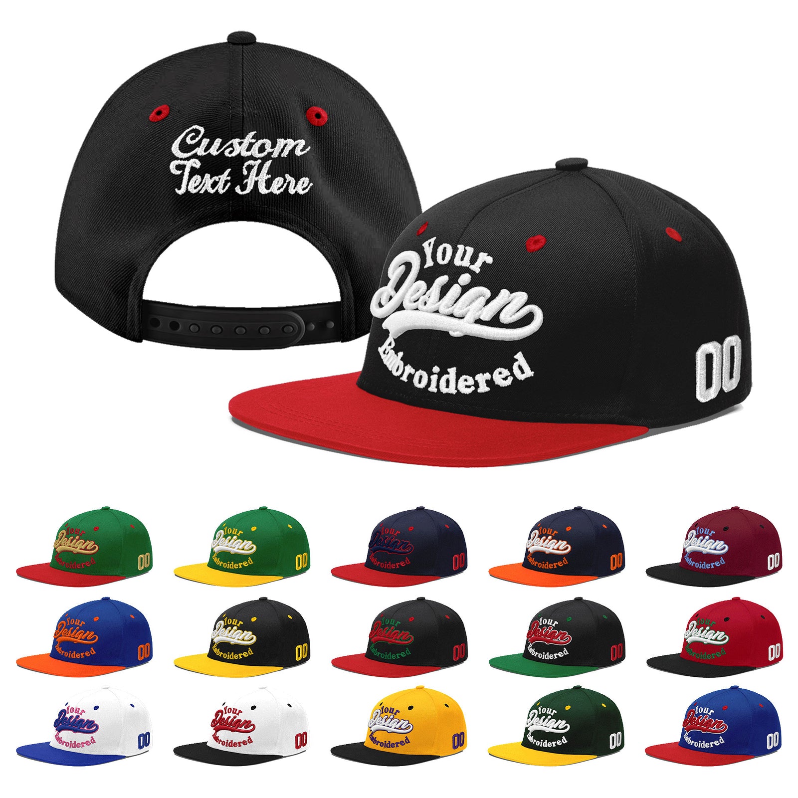 Custom Black Red 3D Puff Embroidery Flat Embroidery Casual Sport Baseball Cap