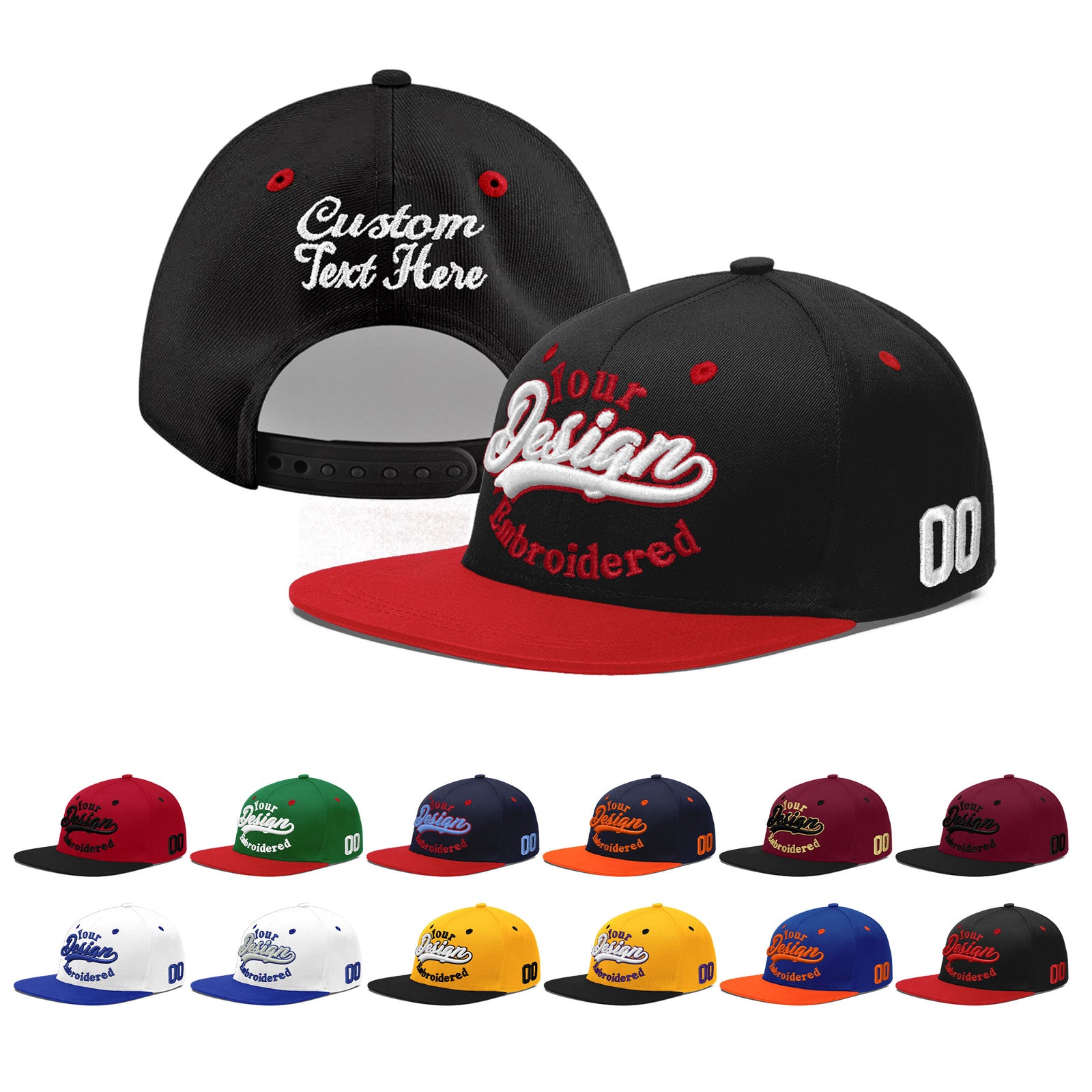 Custom Black Red 3D Puff Embroidery Flat Embroidery Casual Sport Baseball Cap