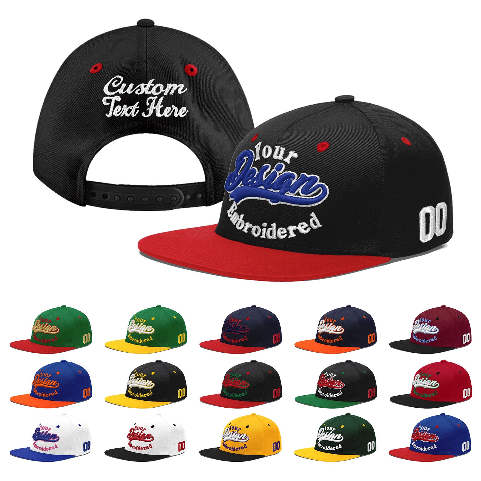Custom Black Red 3D Puff Embroidery Flat Embroidery Casual Sport Baseball Cap
