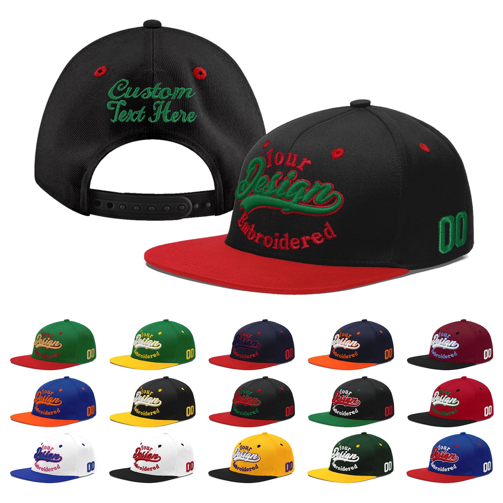 Custom Black Red 3D Puff Embroidery Flat Embroidery Casual Sport Baseball Cap