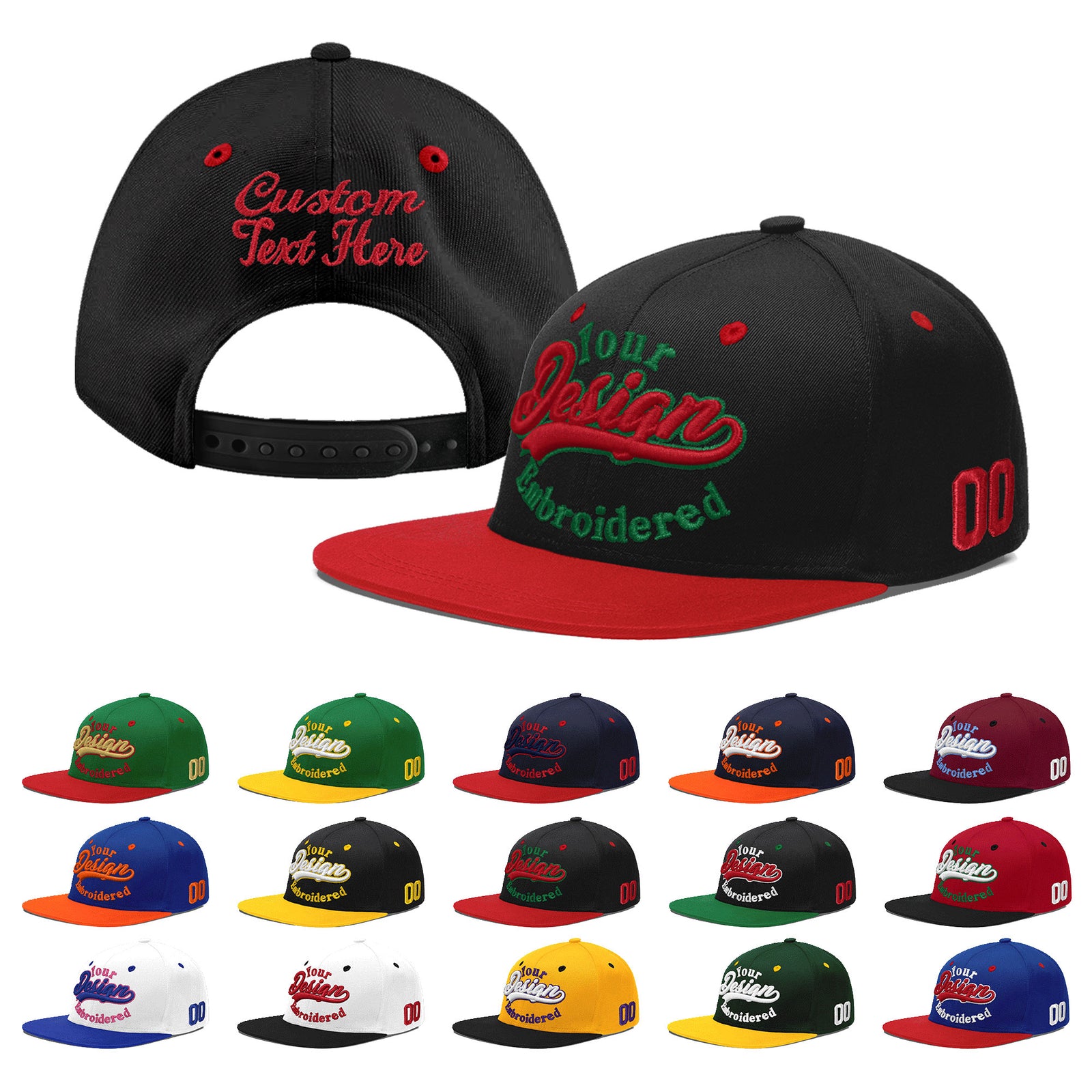 Custom Black Red 3D Puff Embroidery Flat Embroidery Casual Sport Baseball Cap