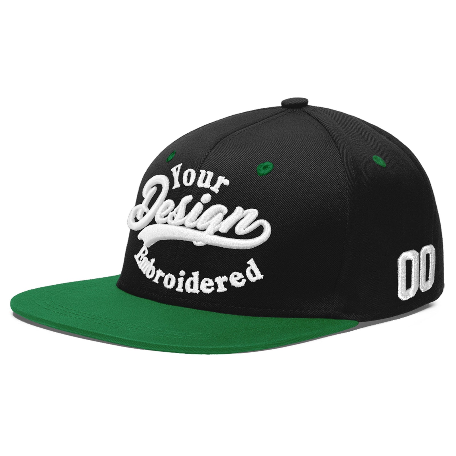 Custom Black Kelly Green 3D Puff Embroidery Flat Embroidery Casual Sport Baseball Cap