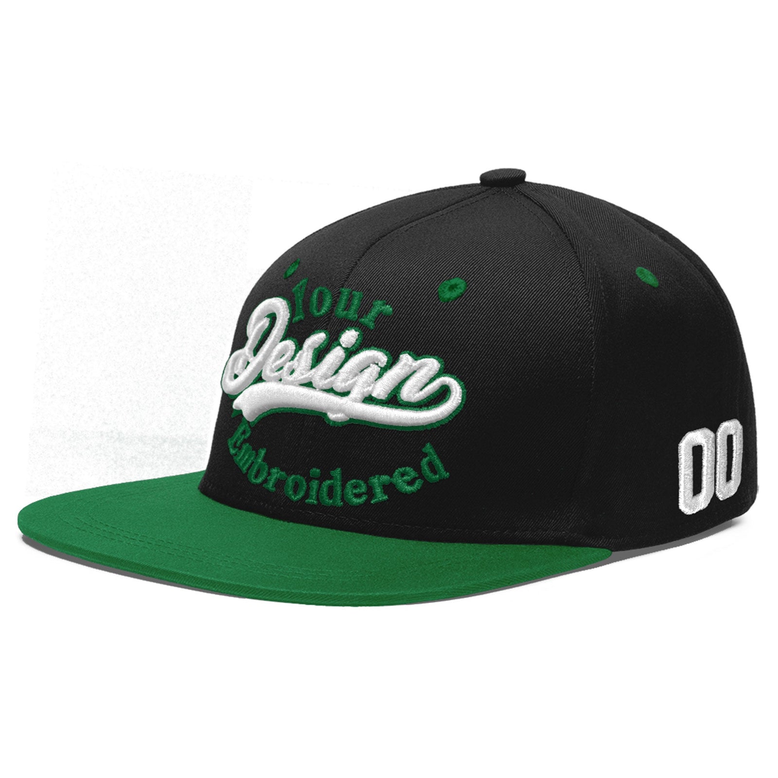 Custom Black Kelly Green 3D Puff Embroidery Flat Embroidery Casual Sport Baseball Cap