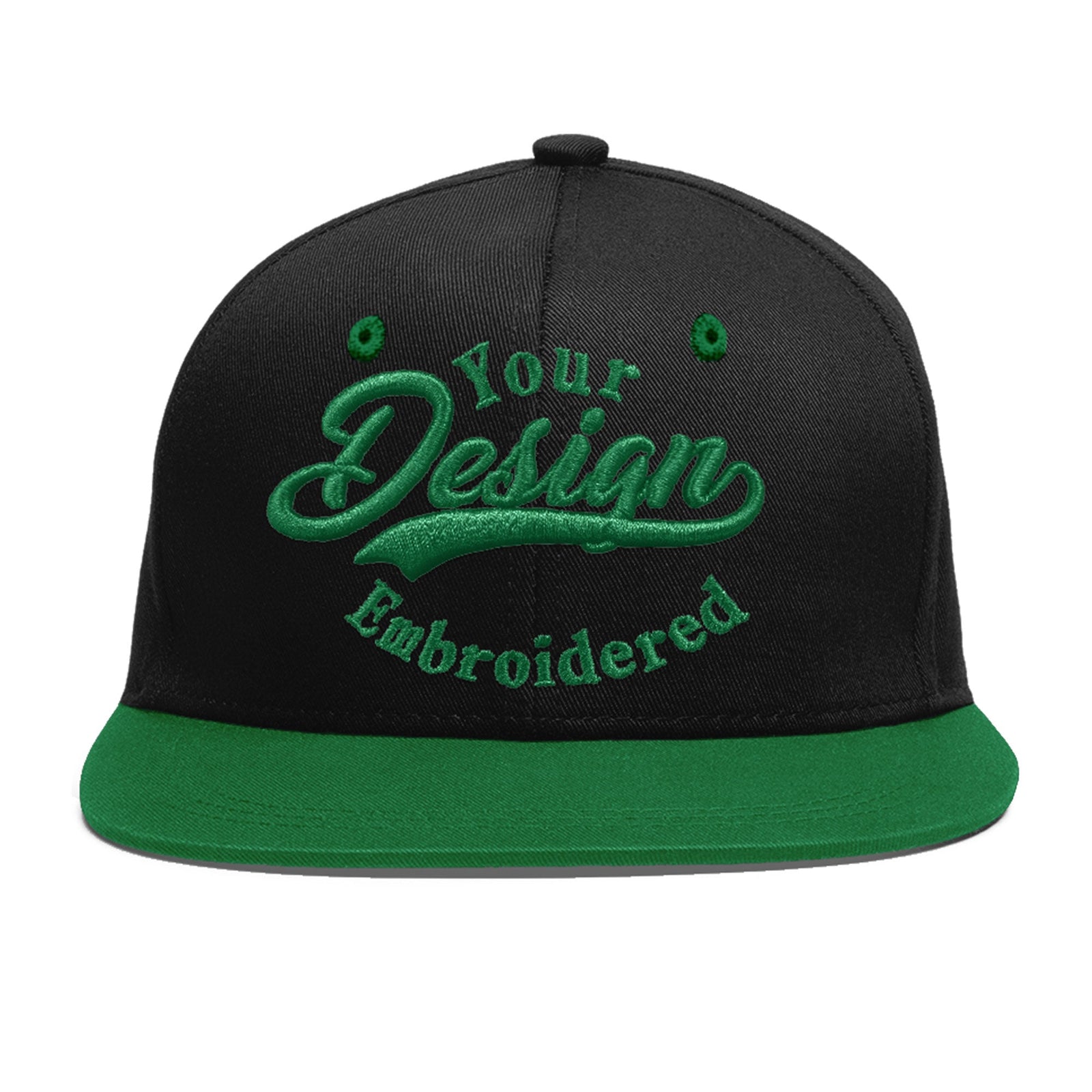 Custom Black Kelly Green 3D Puff Embroidery Flat Embroidery Casual Sport Baseball Cap