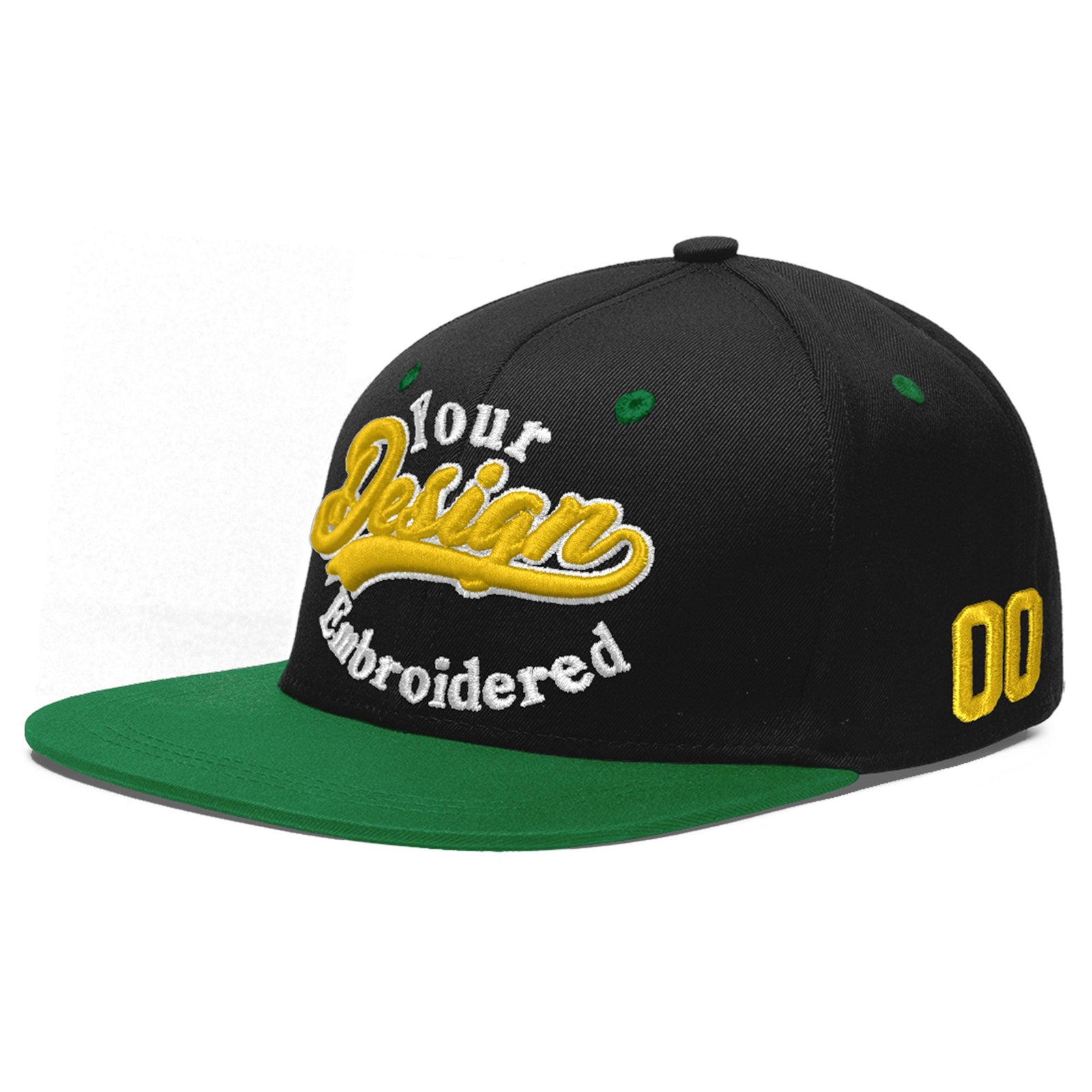 Custom Black Kelly Green 3D Puff Embroidery Flat Embroidery Casual Sport Baseball Cap