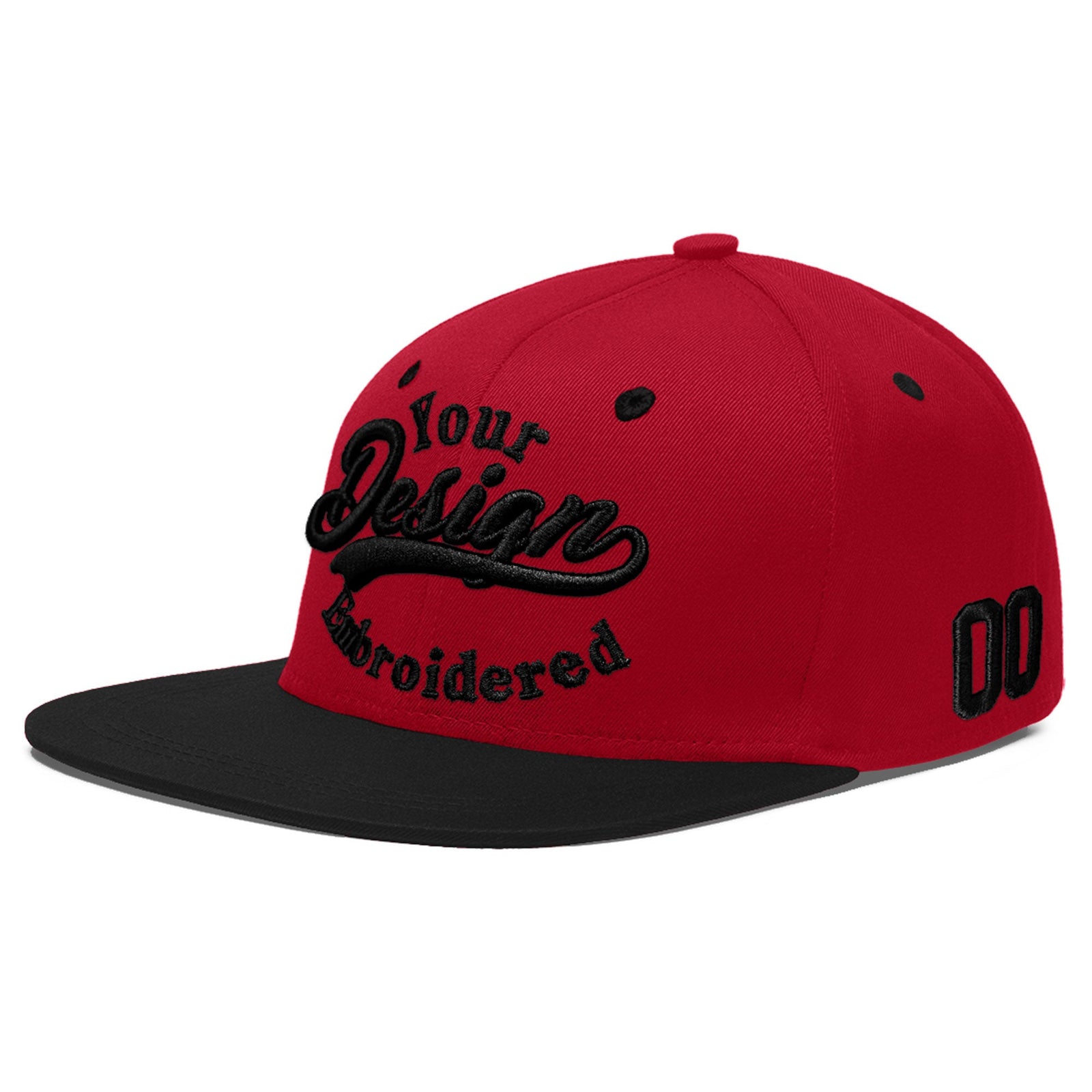 Custom Red Black 3D Puff Embroidery Flat Embroidery Casual Sport Baseball Cap