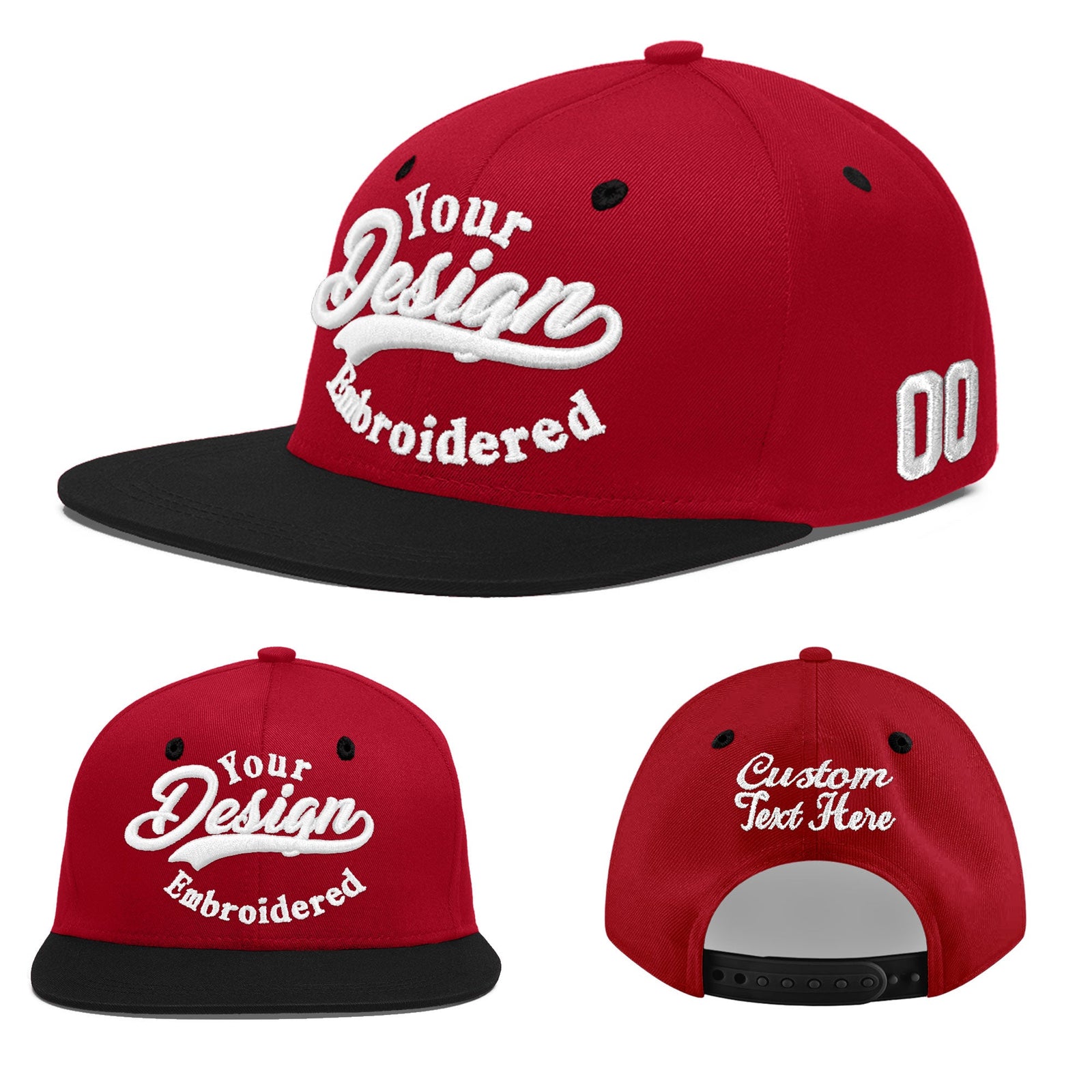 Custom Red Black 3D Puff Embroidery Flat Embroidery Casual Sport Baseball Cap