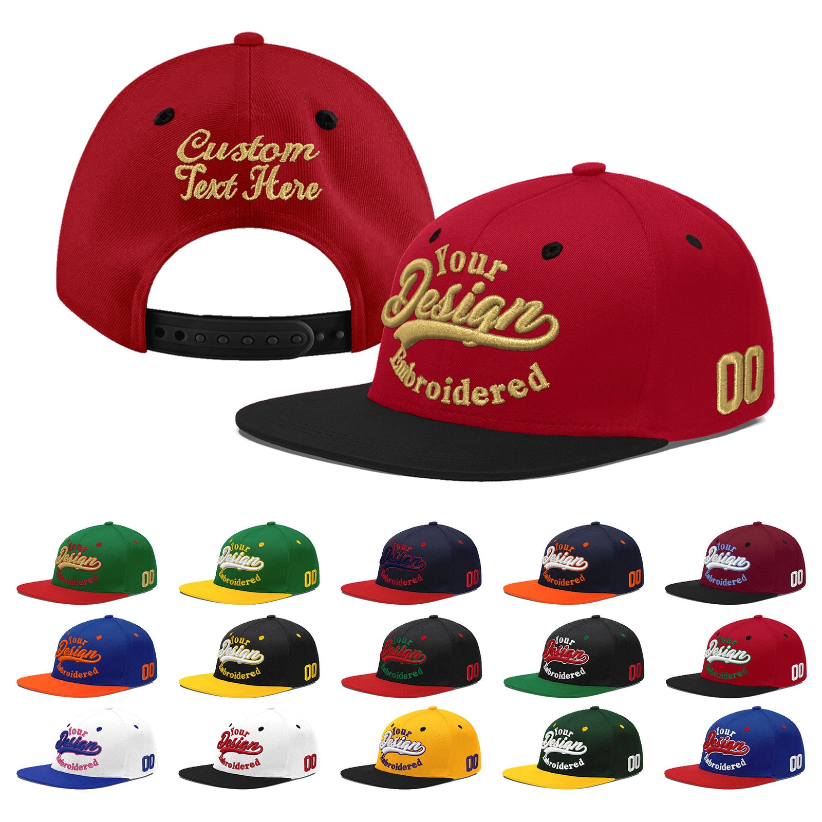 Custom Red Black 3D Puff Embroidery Flat Embroidery Casual Sport Baseball Cap