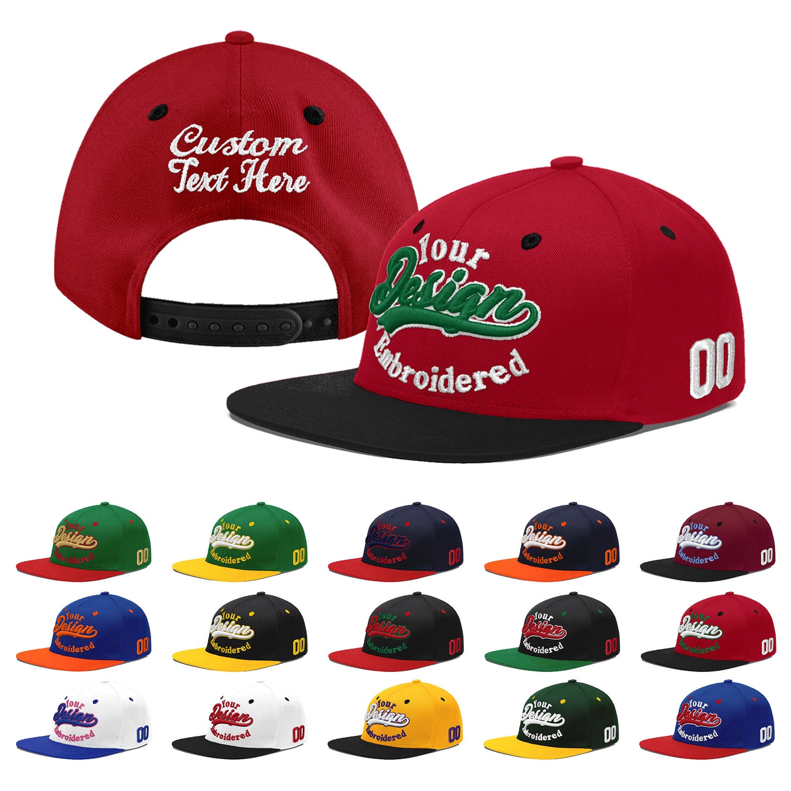 Custom Red Black 3D Puff Embroidery Flat Embroidery Casual Sport Baseball Cap