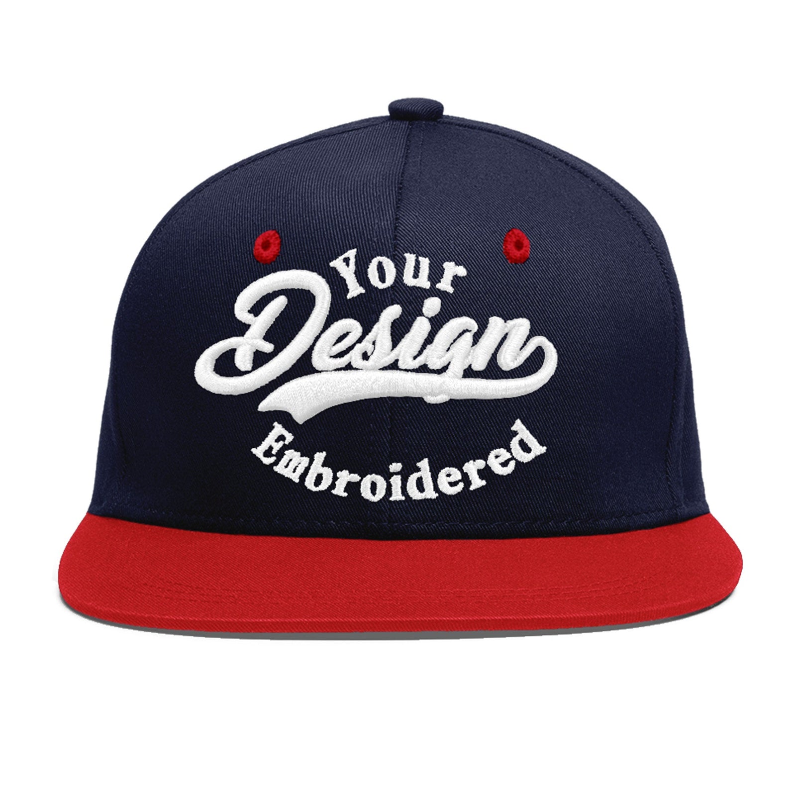 Custom Navy Red 3D Puff Embroidery Flat Embroidery Casual Sport Baseball Cap