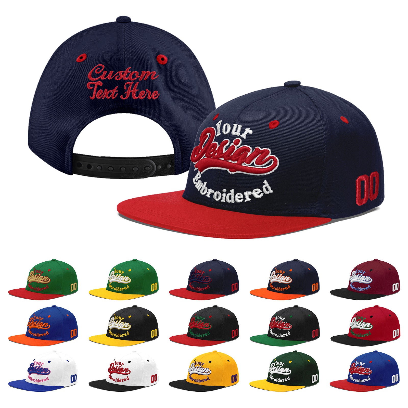 Custom Navy Red 3D Puff Embroidery Flat Embroidery Casual Sport Baseball Cap