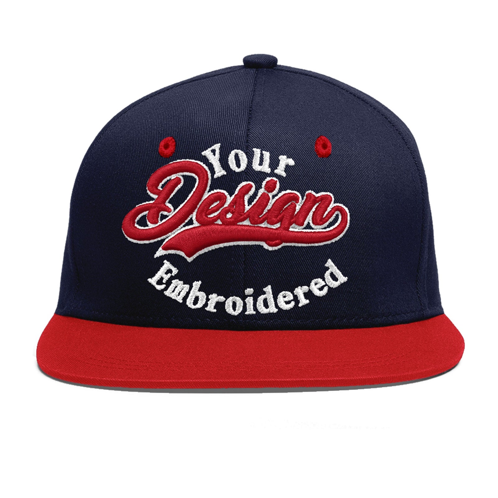 Custom Navy Red 3D Puff Embroidery Flat Embroidery Casual Sport Baseball Cap