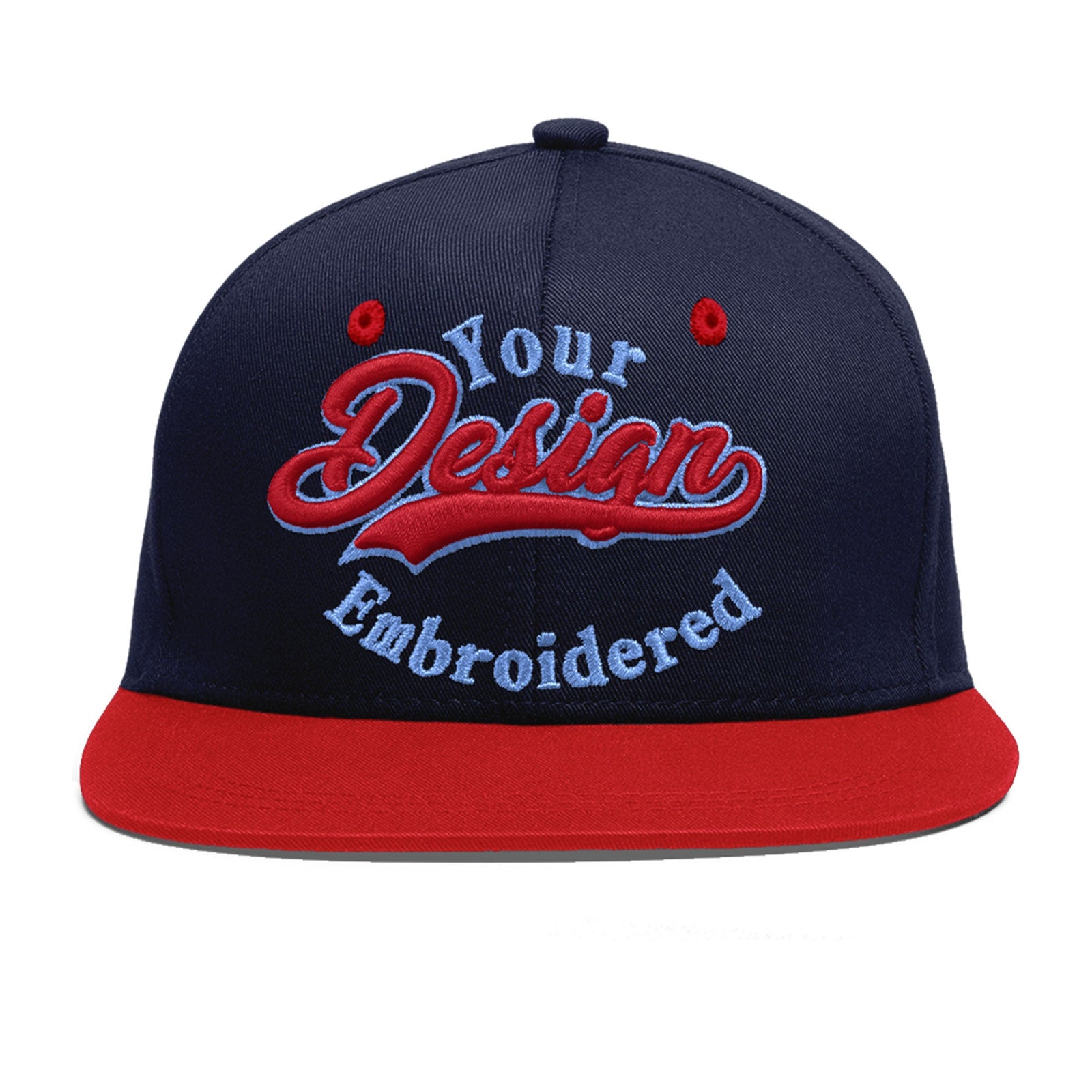 Custom Navy Red 3D Puff Embroidery Flat Embroidery Casual Sport Baseball Cap