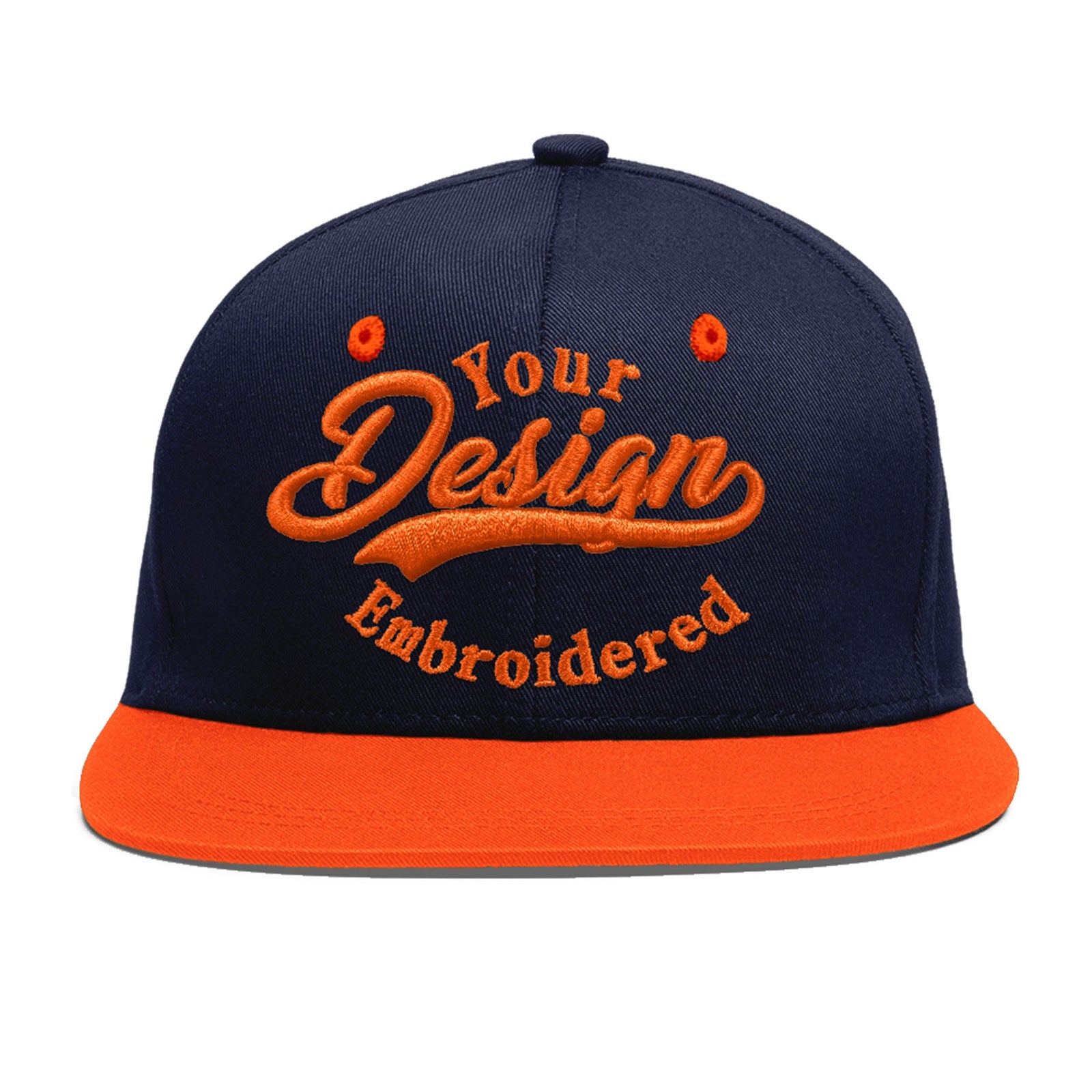 Custom Navy Orange 3D Puff Embroidery Flat Embroidery Casual Sport Baseball Cap