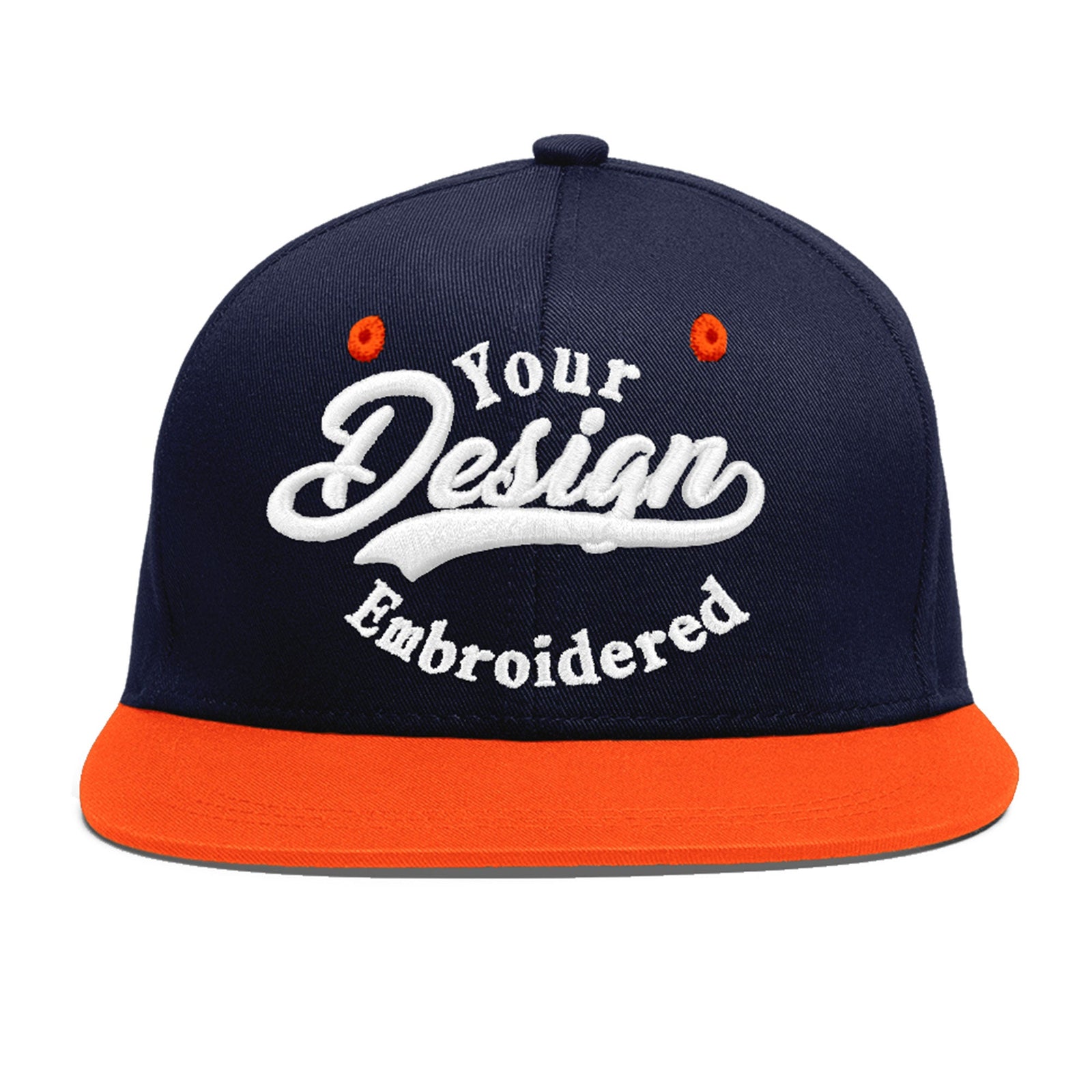 Custom Navy Orange 3D Puff Embroidery Flat Embroidery Casual Sport Baseball Cap
