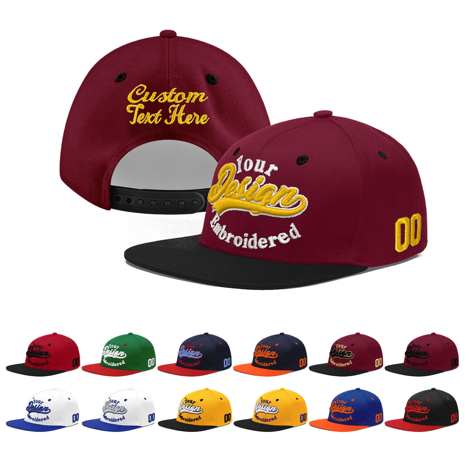 Custom Navy Orange 3D Puff Embroidery Flat Embroidery Casual Sport Baseball Cap