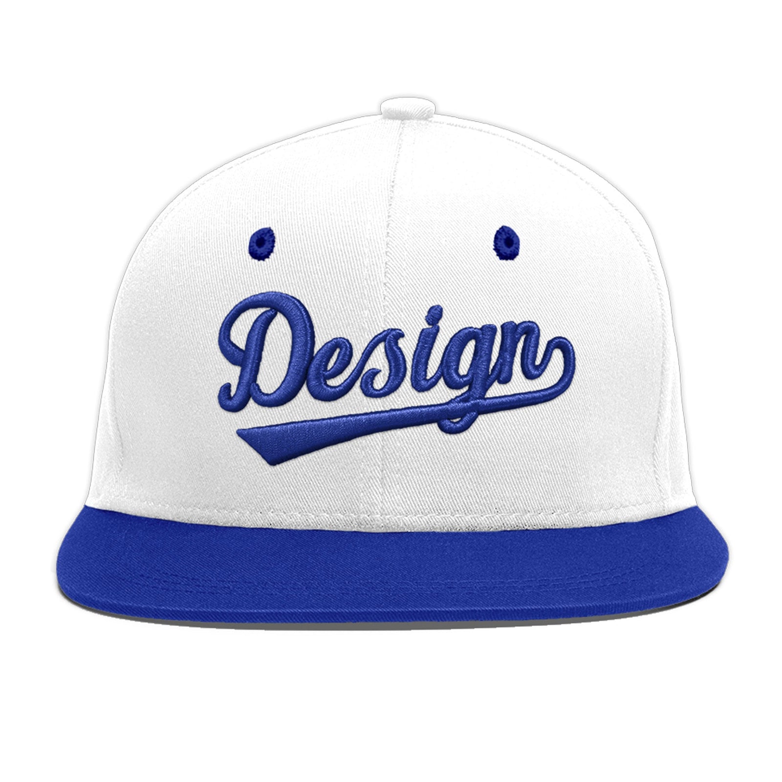 Custom White Royal Blue 3D Puff Embroidery Flat Embroidery Casual Sport Baseball Cap